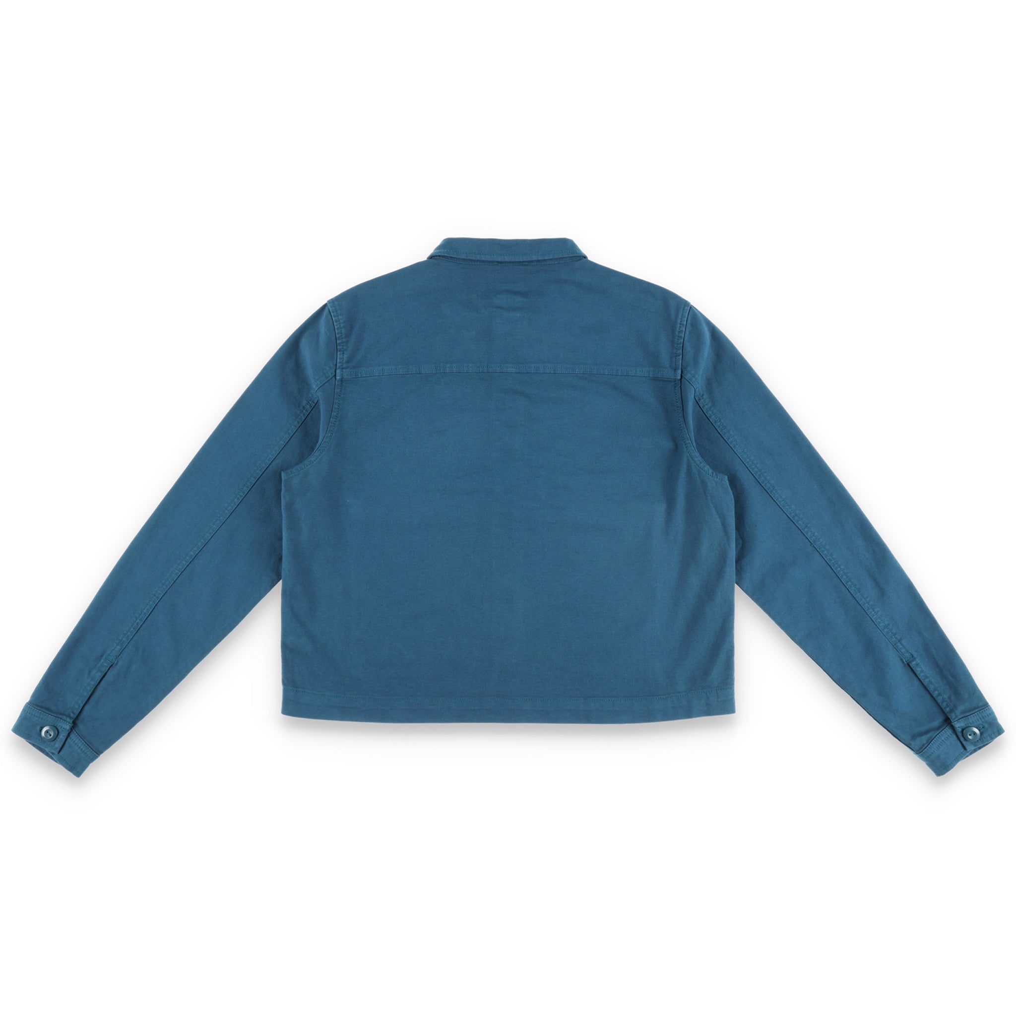 Rückseite der Topo Designs Damen Dirt Jacket 100% Bio-Baumwolle Shirtjacke in "pond blue"