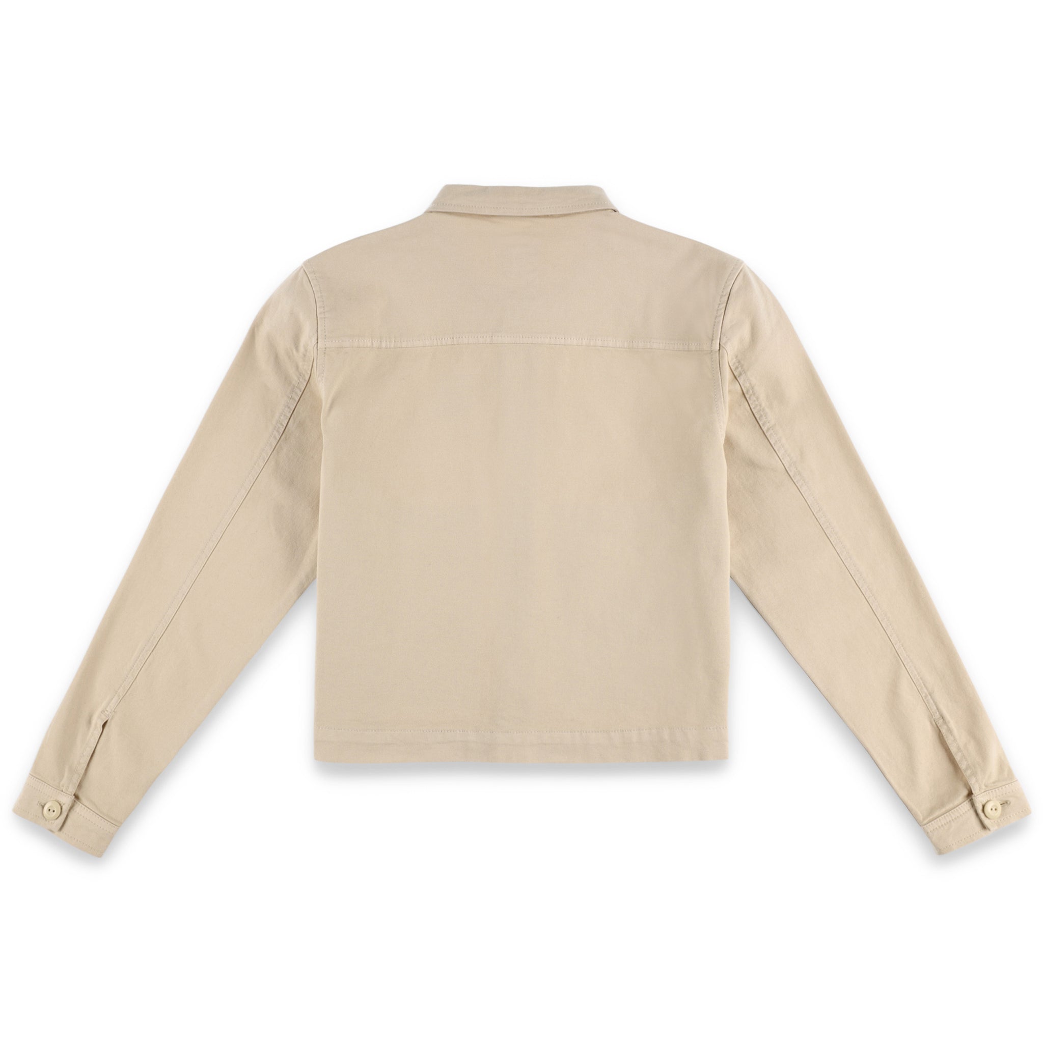 Rückseite Topo Designs Damen Dirt Jacket 100% Bio-Baumwolle Shirt Jacke in "sand" braun weiß