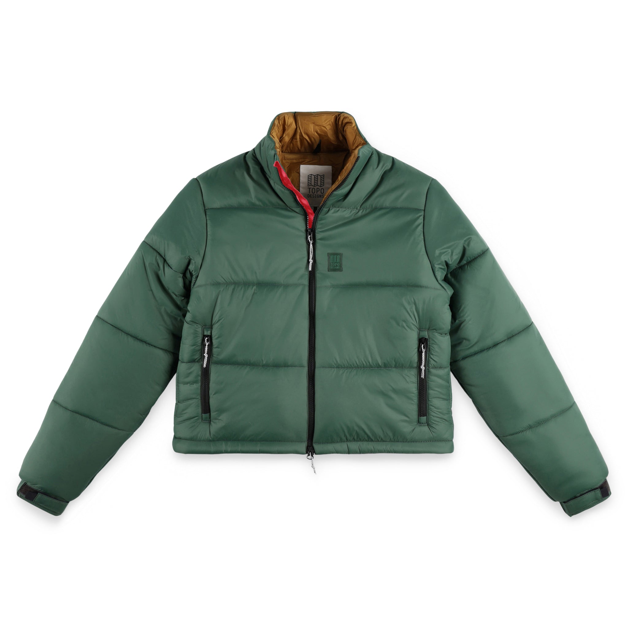 Topo Designs Damen Puffer recycelte isolierte Jacke in "Forest" grün.