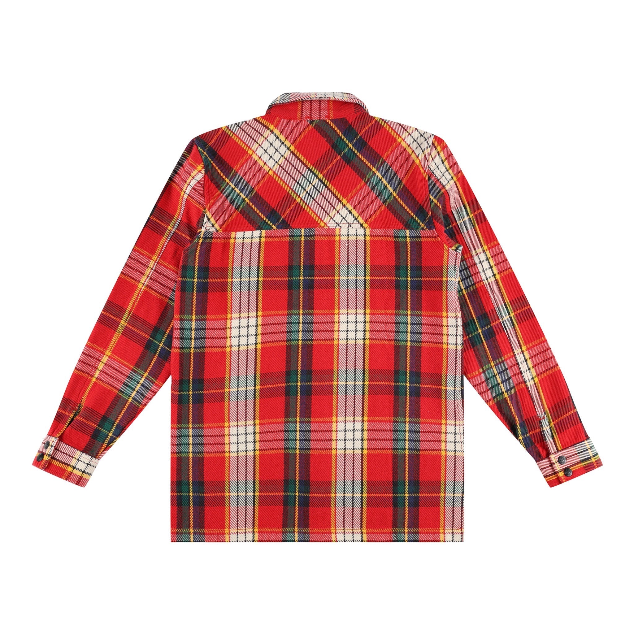 Rückseite der Topo Designs Damen Mountain Shirt Jacke in "rot/gelb kariert"