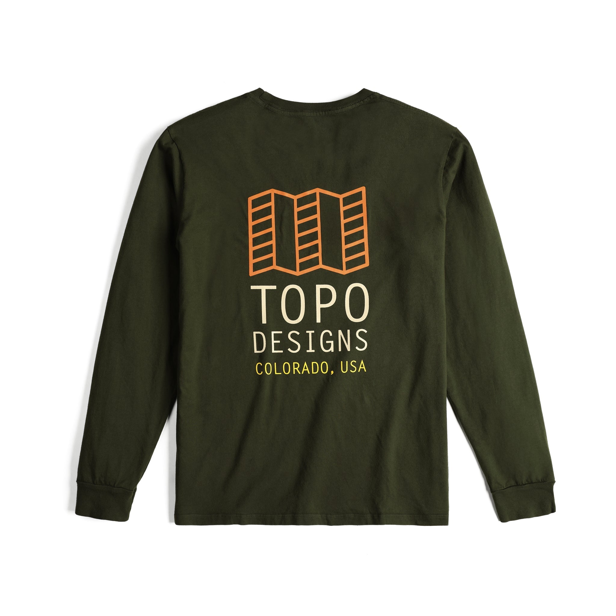 Topo Designs Herren Large Logo Tee 100% Bio-Baumwolle Langarm-T-Shirt in "olive"