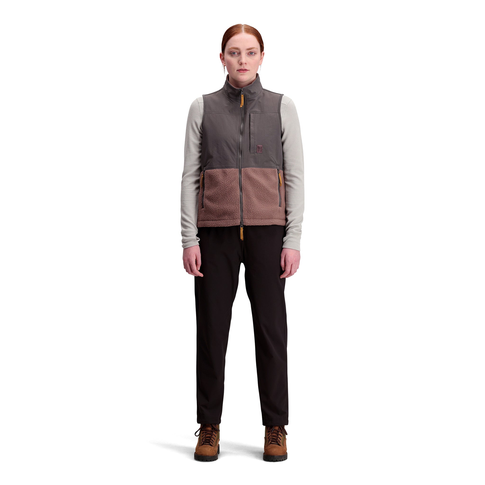 Gesamtansicht der Damen Subalpine Fleece Vest in "Peppercorn / Charcoal".