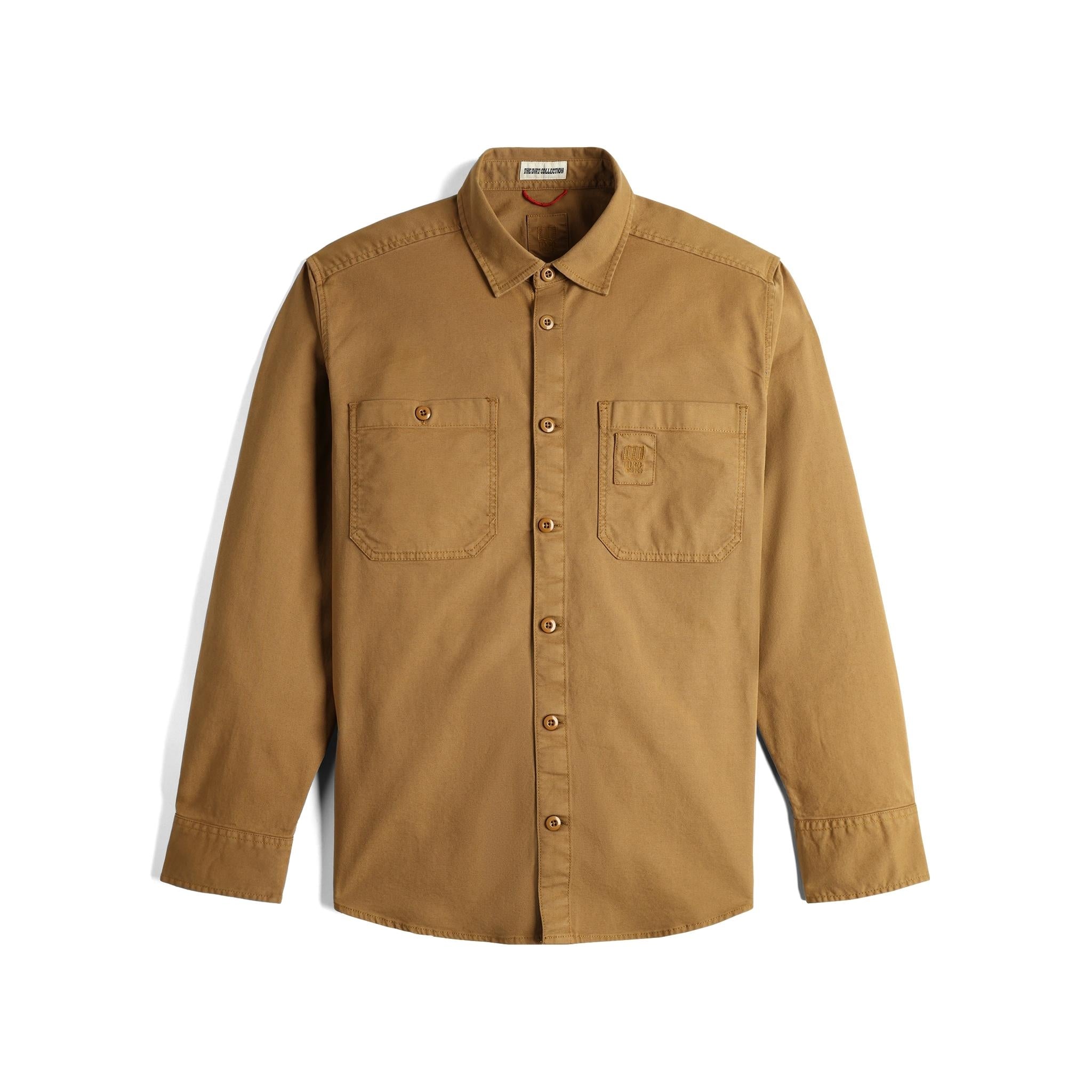 Vorderansicht des Topo Designs Dirt Overshirt - Herren  in "Dark Khaki"