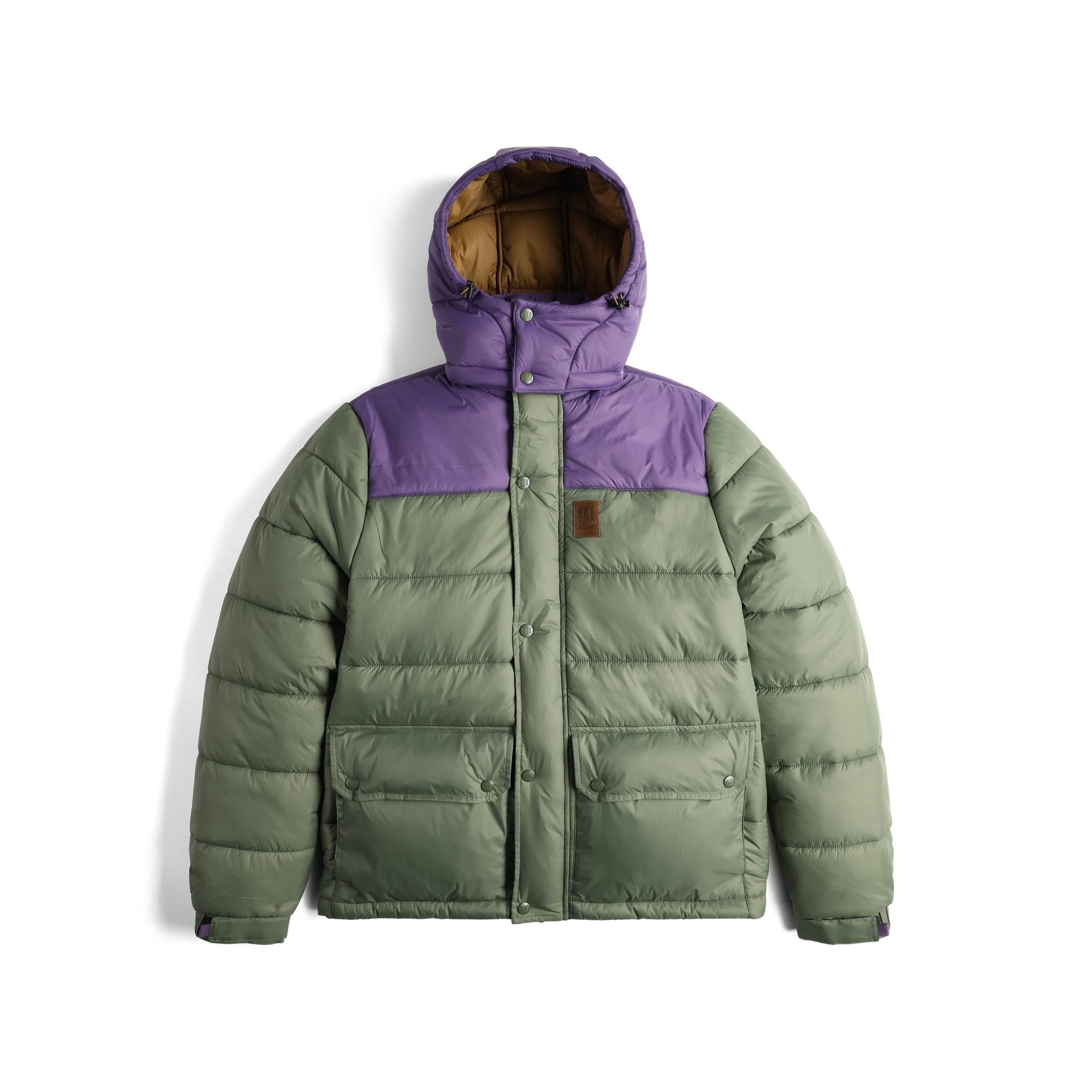 Vorderansicht der Topo Designs Retro Ridge Pufferjacke - Herren  in "Beetle / Loganberry"