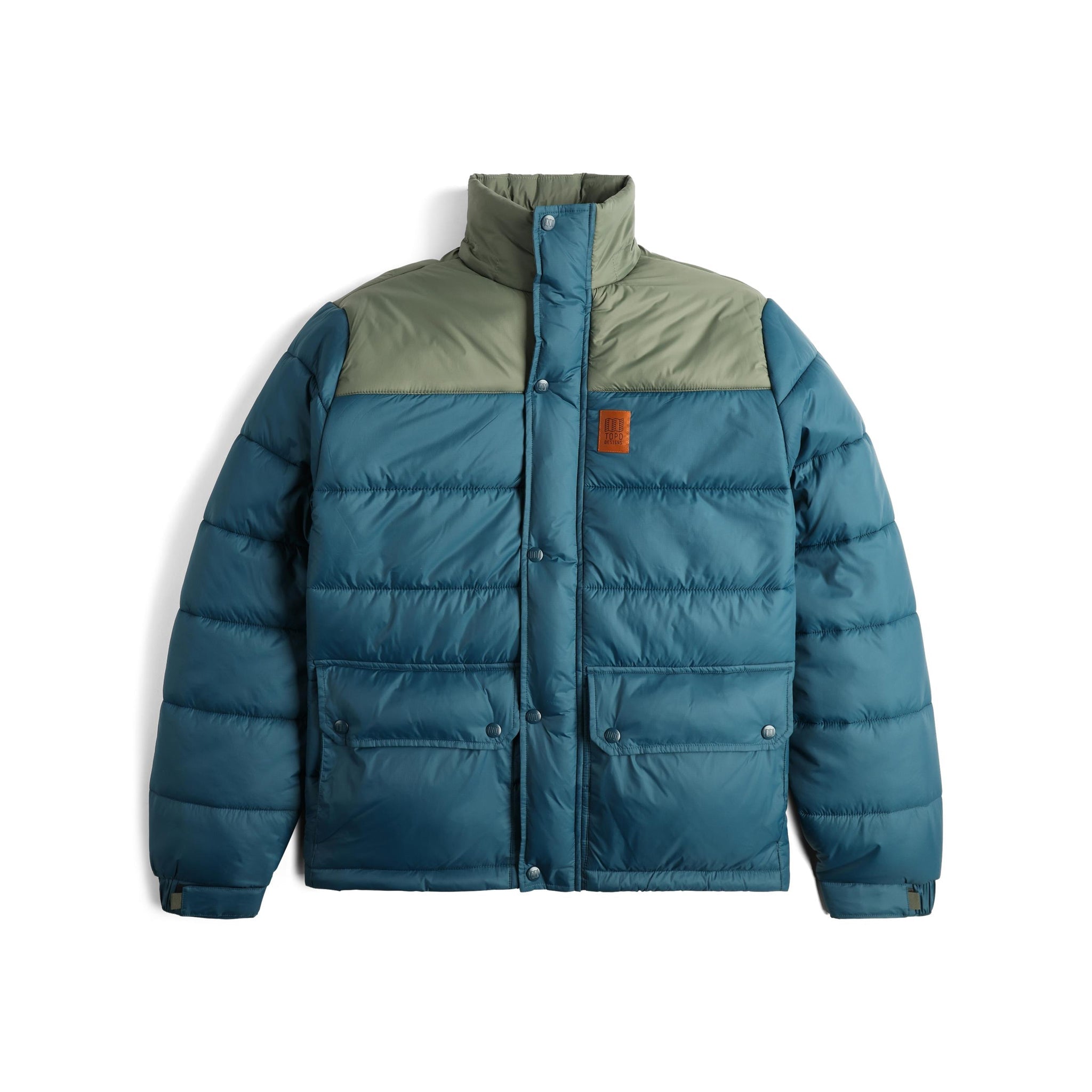 Vorderansicht der Topo Designs Retro Ridge Pufferjacke - Herren  in "Pond Blue / Beetle"