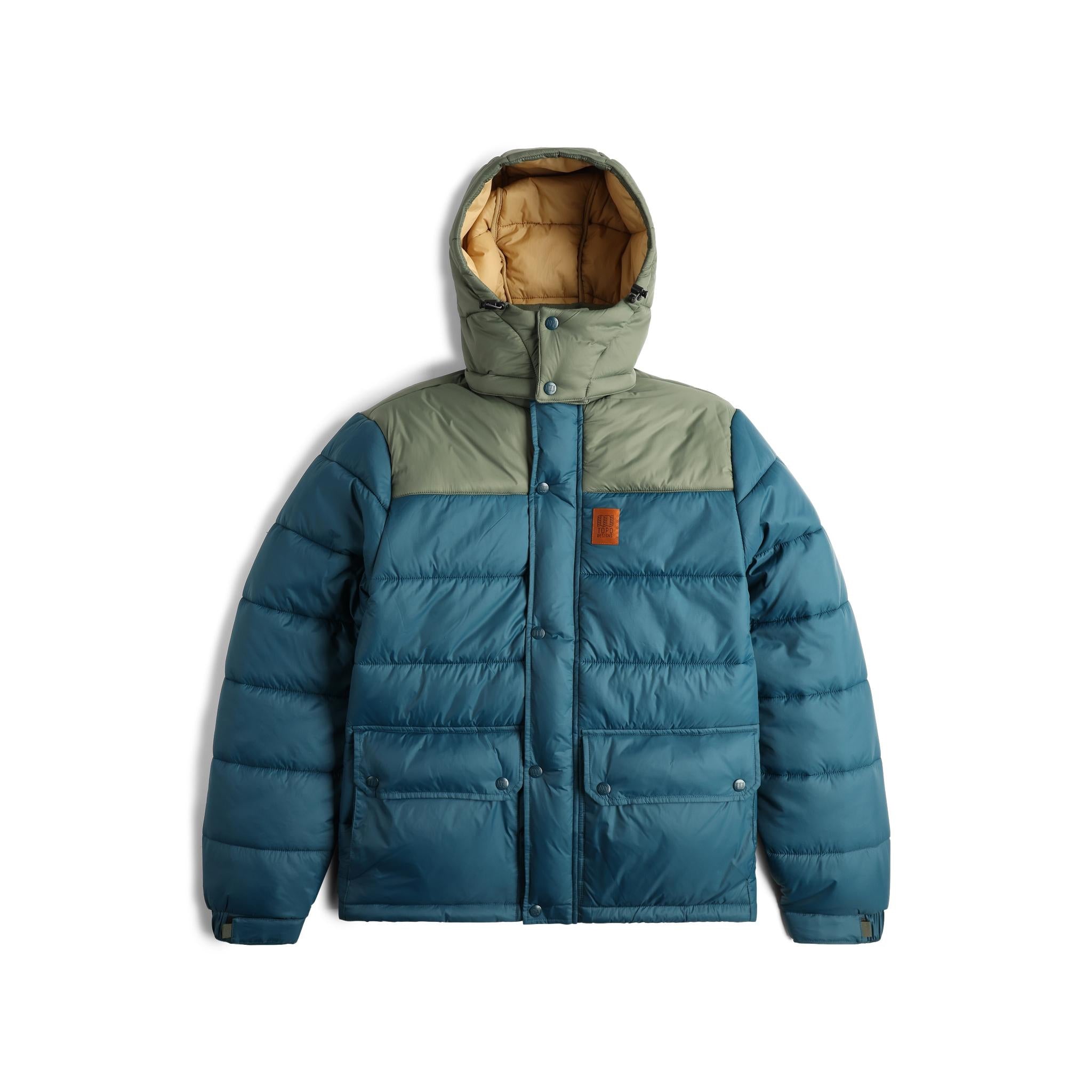 Vorderansicht der Topo Designs Retro Ridge Pufferjacke - Herren  in "Pond Blue / Beetle"