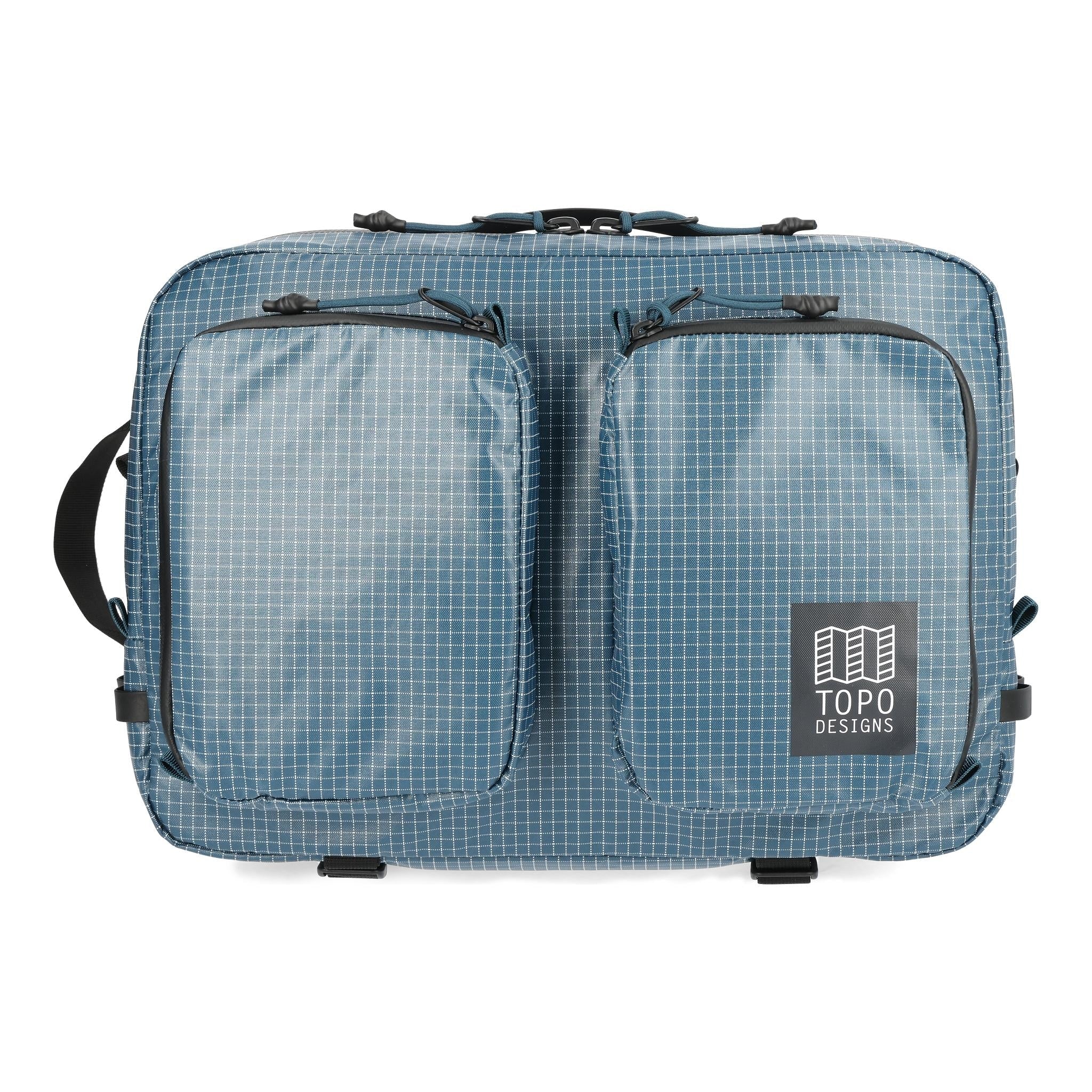 Vorderansicht der Topo Designs Apex Briefcase in "Pond Blue"