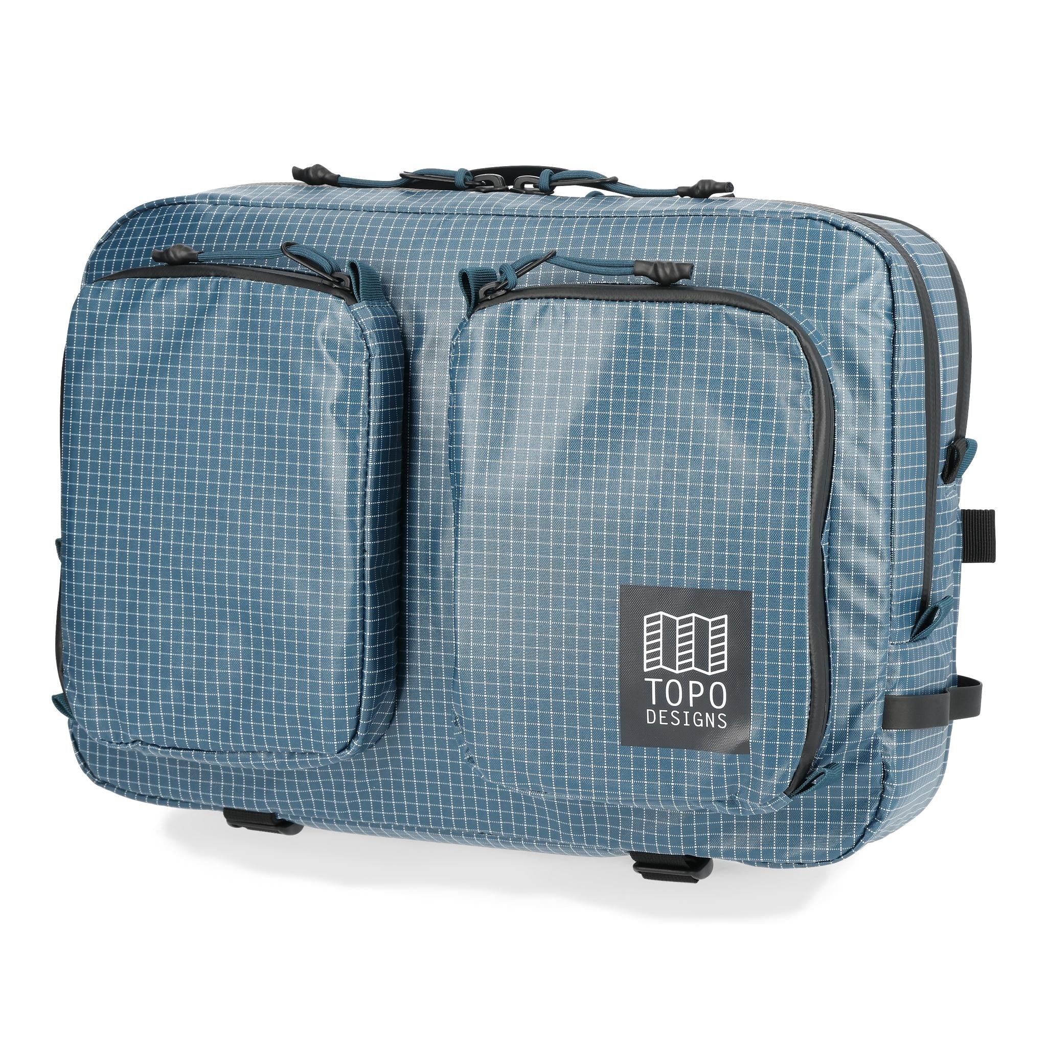 Vorderansicht der Topo Designs Apex Briefcase in "Pond Blue"