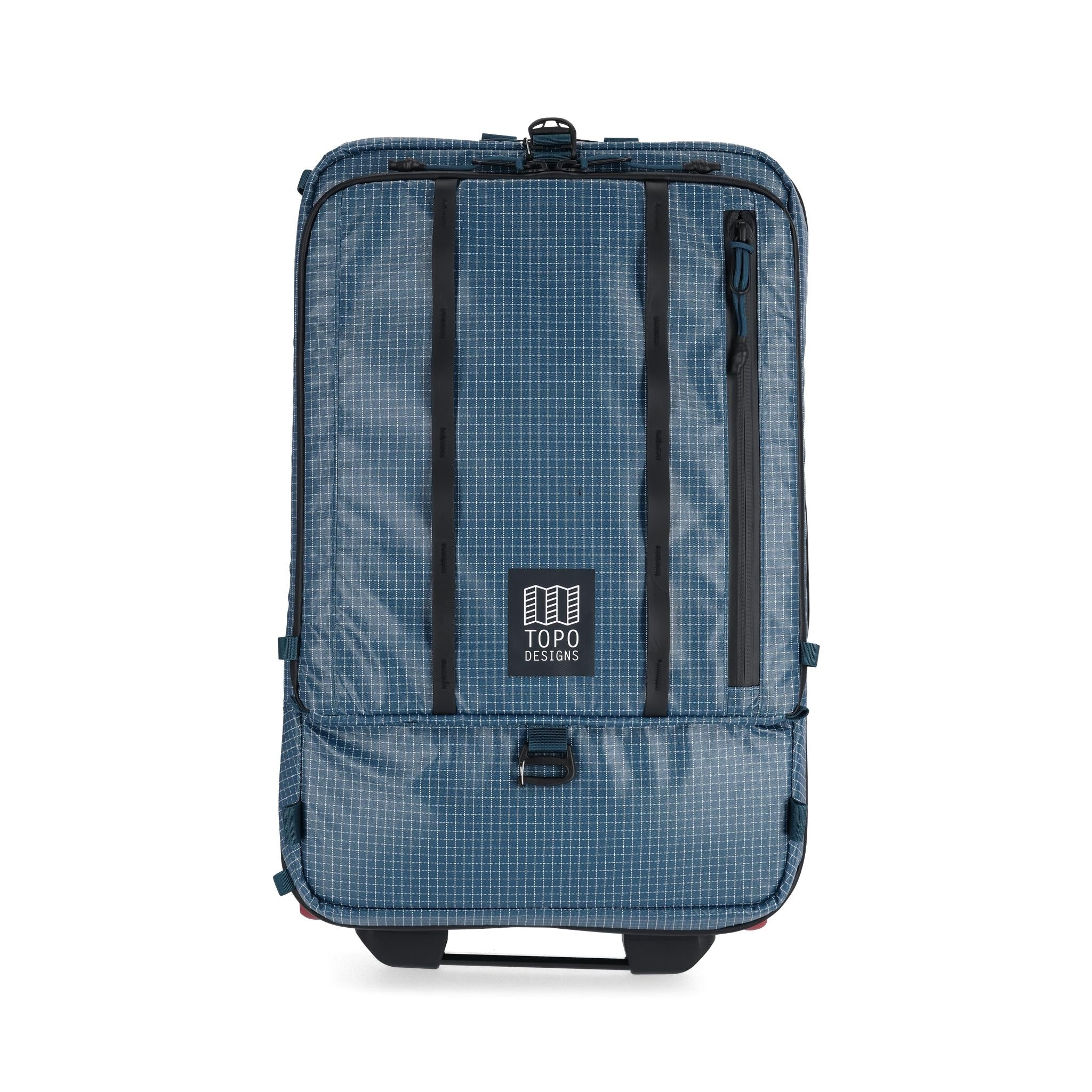 Vorderansicht der Topo Designs Apex Travel Roller Bag in "Pond Blue"