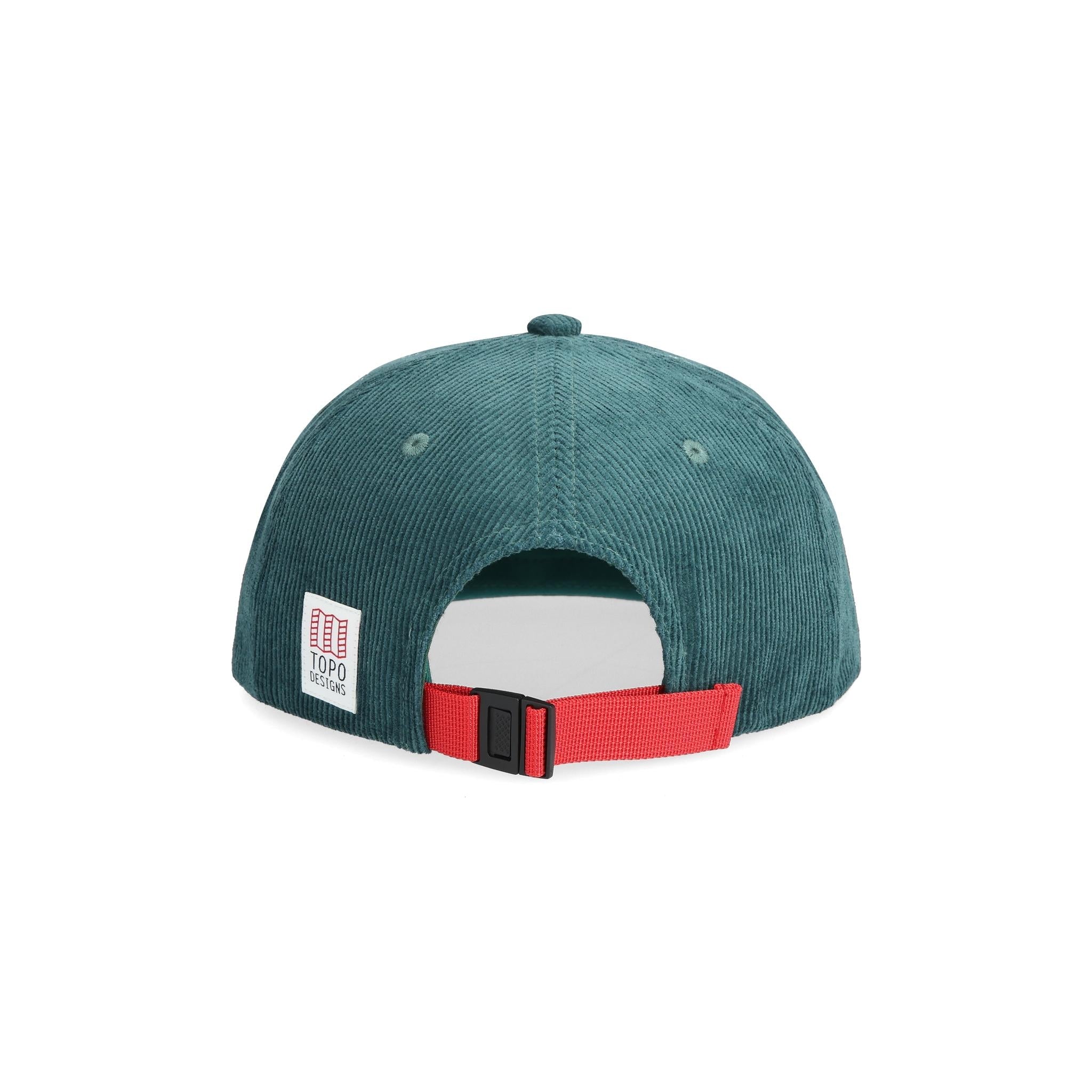 Rückansicht der Topo Designs Cord Trucker Hat - Peak Shadow in "Sea Pine"