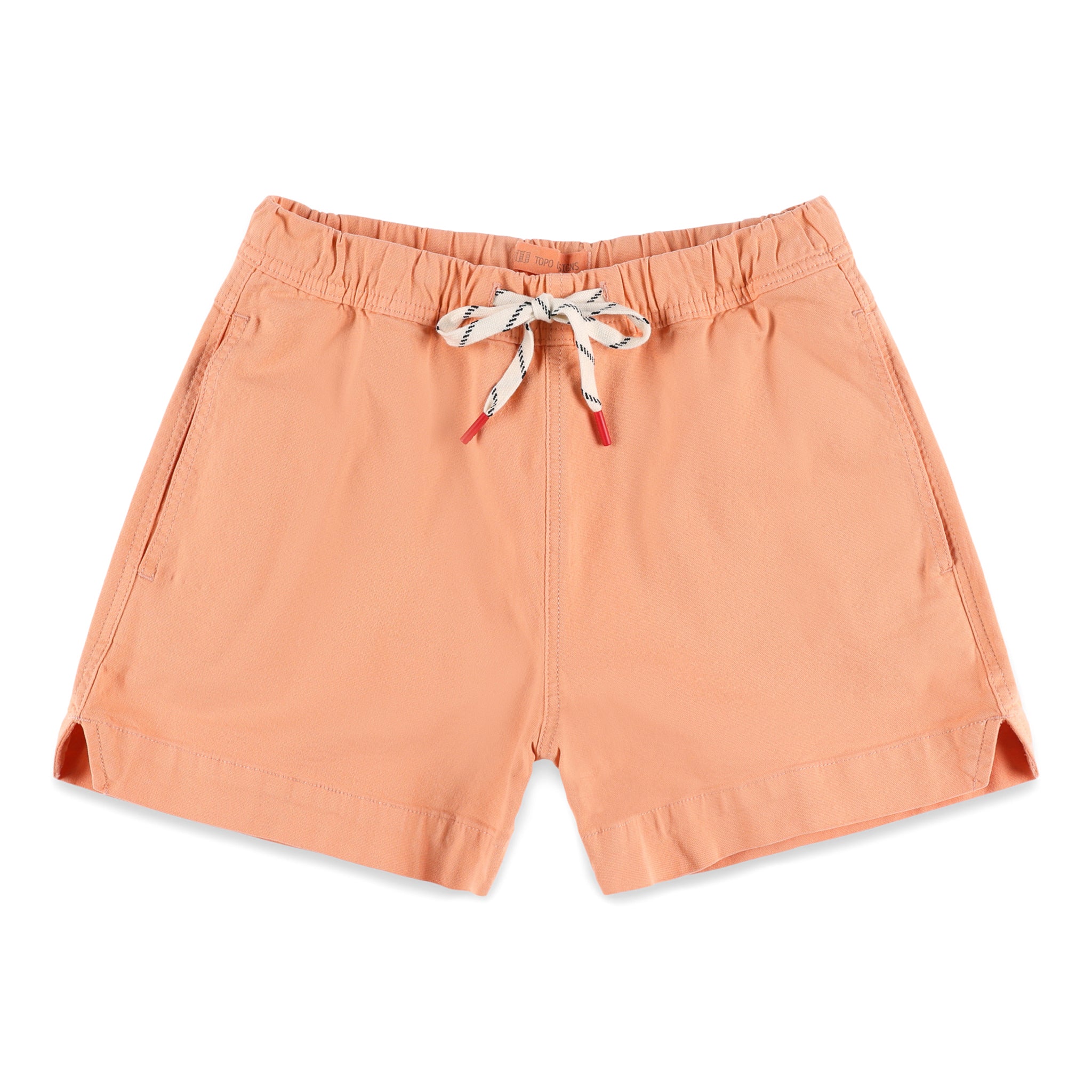 Topo Designs Damen  Dirt Shorts mit Kordelzug aus 100% Bio-Baumwolle in "Peach" pink.