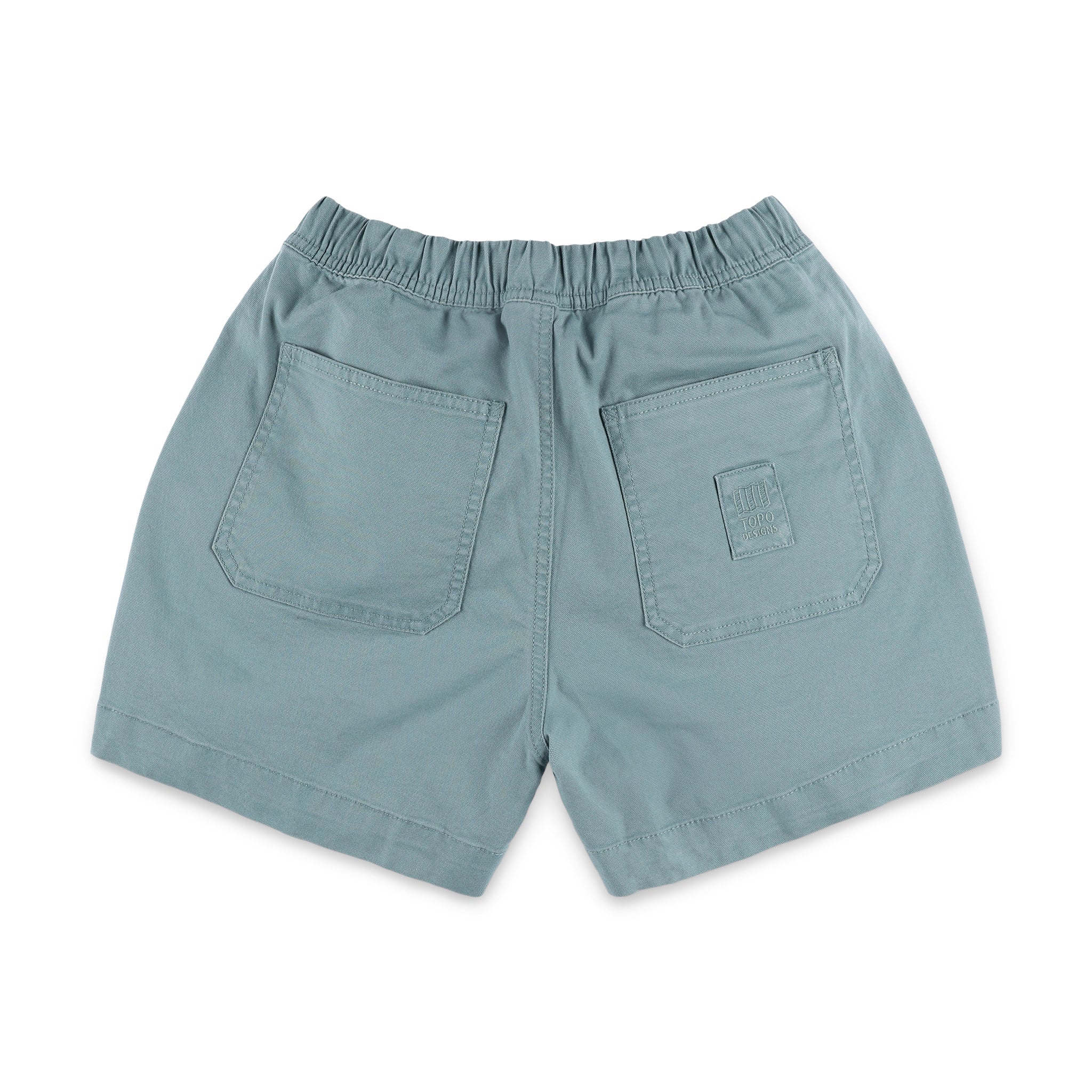 Gesäßtaschen der Topo Designs Damen  Dirt Shorts mit Kordelzug aus 100% Bio-Baumwolle "Sage" blau-grün.