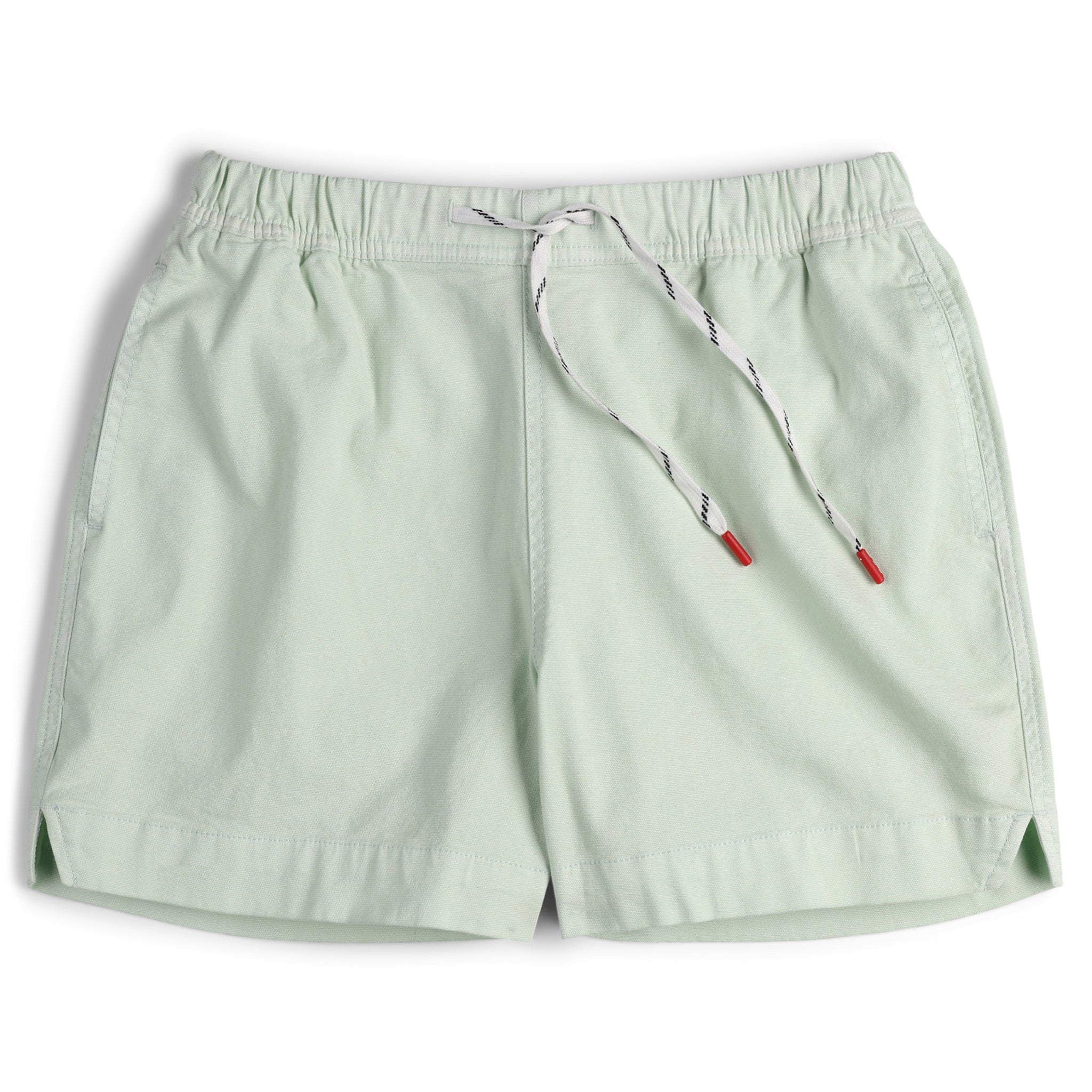 Vorderseite der Topo Designs Damen  Dirt Shorts mit Kordelzug in 100% Bio-Baumwolle "Light Mint" grün.