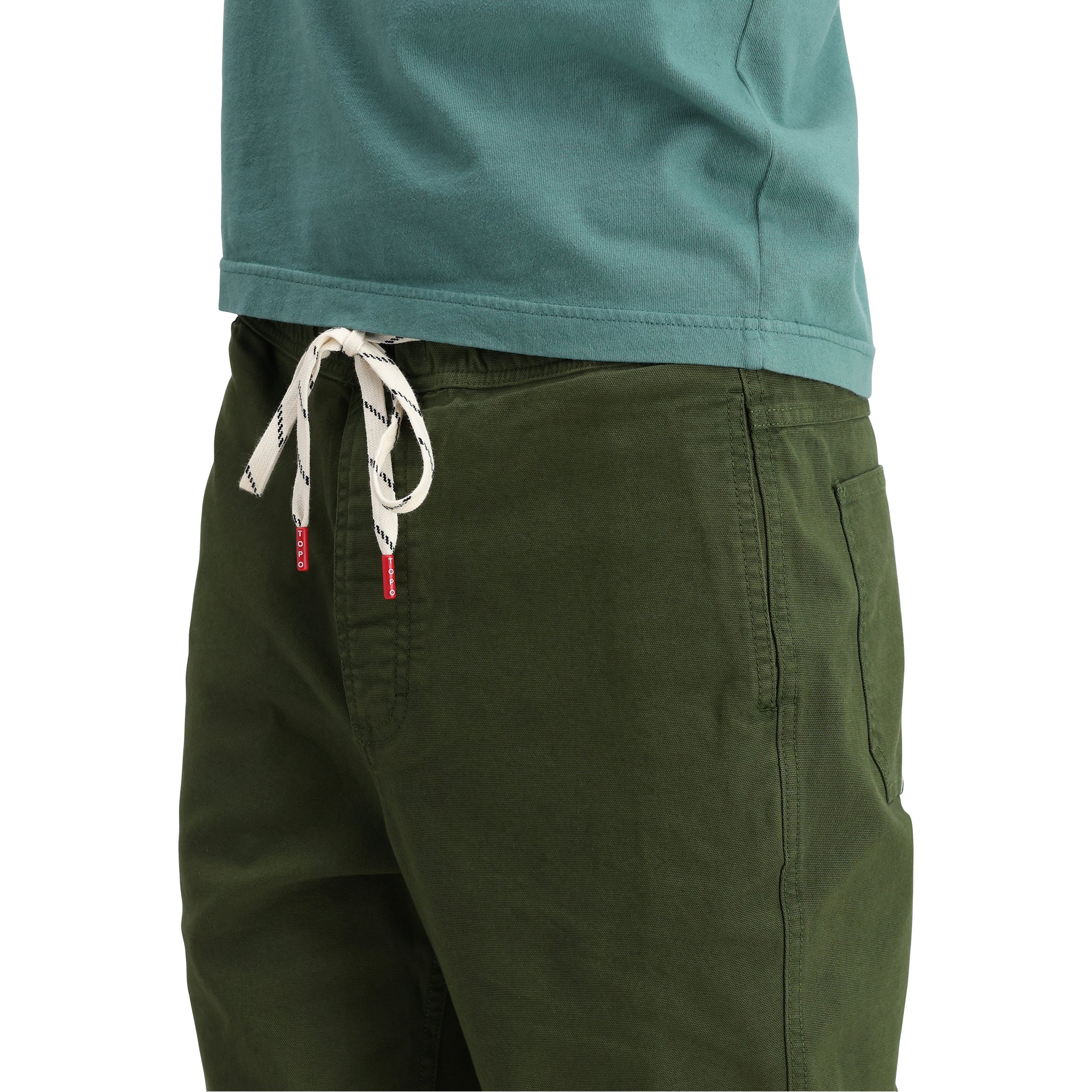 Detailaufnahme der Topo Designs Dirt Hose Classic - Herren in "Olive"