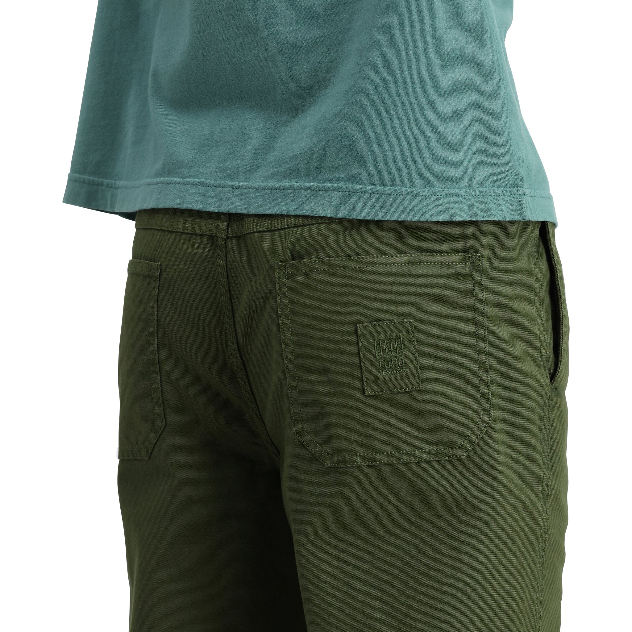 Detailaufnahme der Topo Designs Dirt Hose Classic - Herren in "Olive"