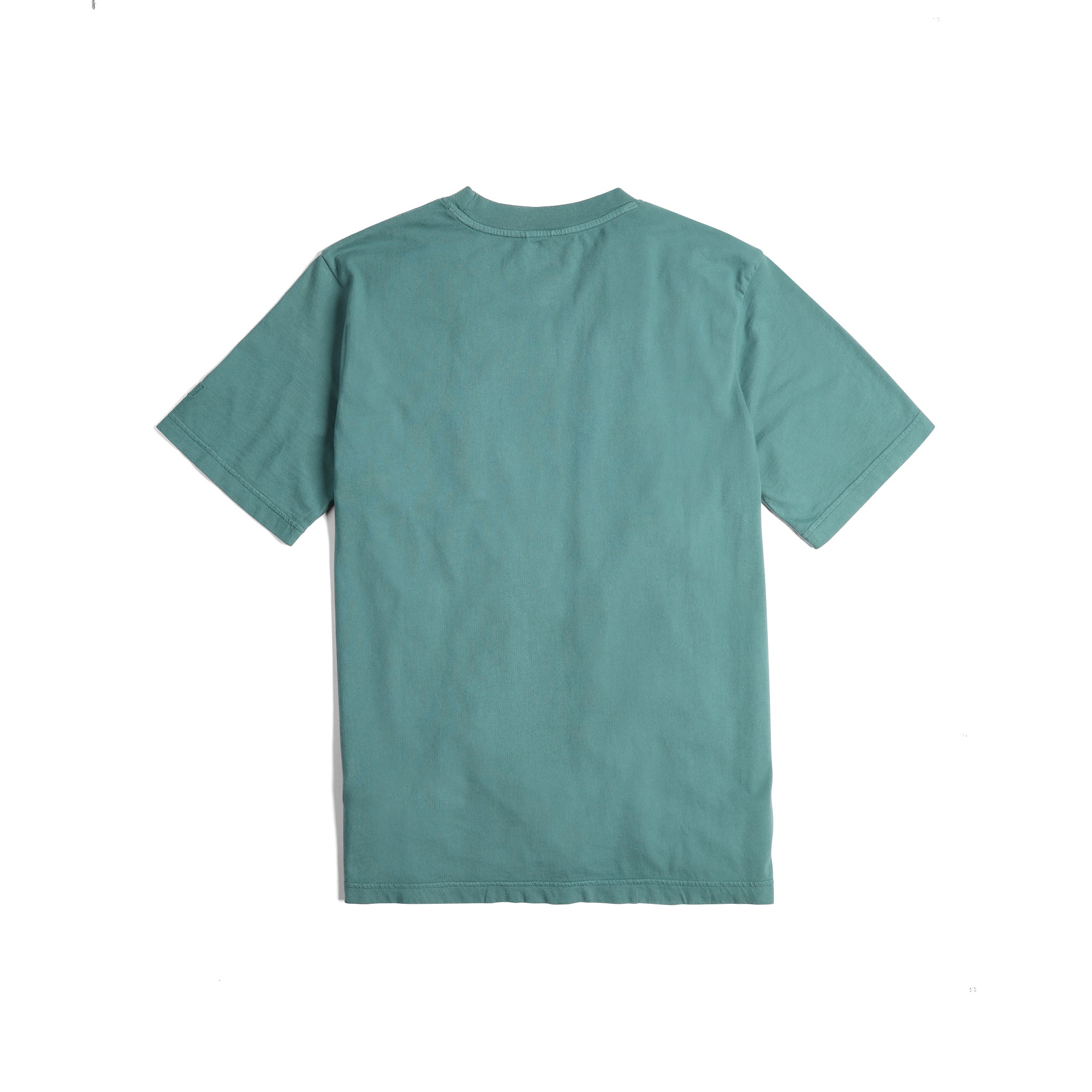 Rückansicht des Topo Designs Dirt Pocket Tee - Herren in "Sea Pine"