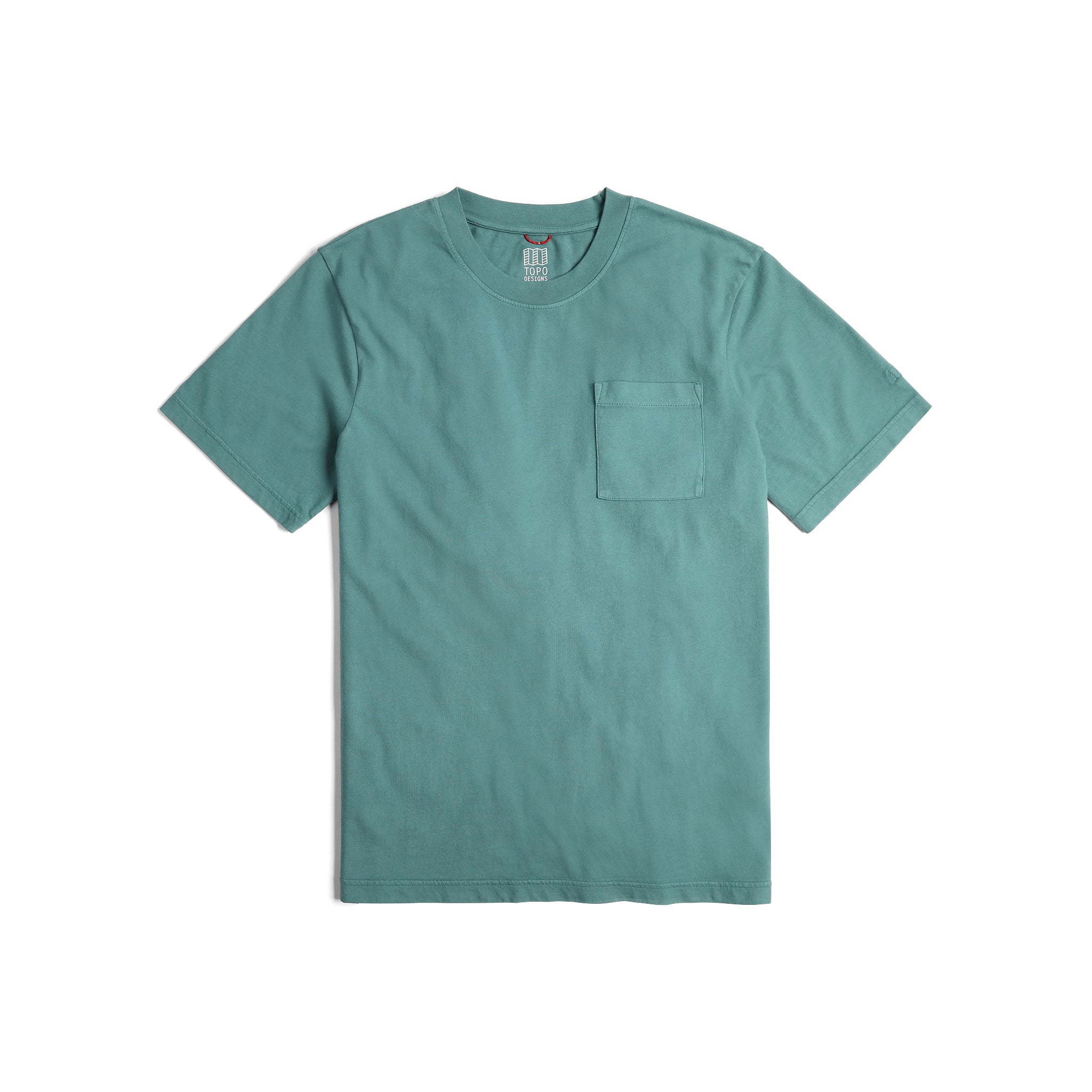 Vorderansicht des Topo Designs Dirt Pocket Tee - Herren in "Sea Pine"