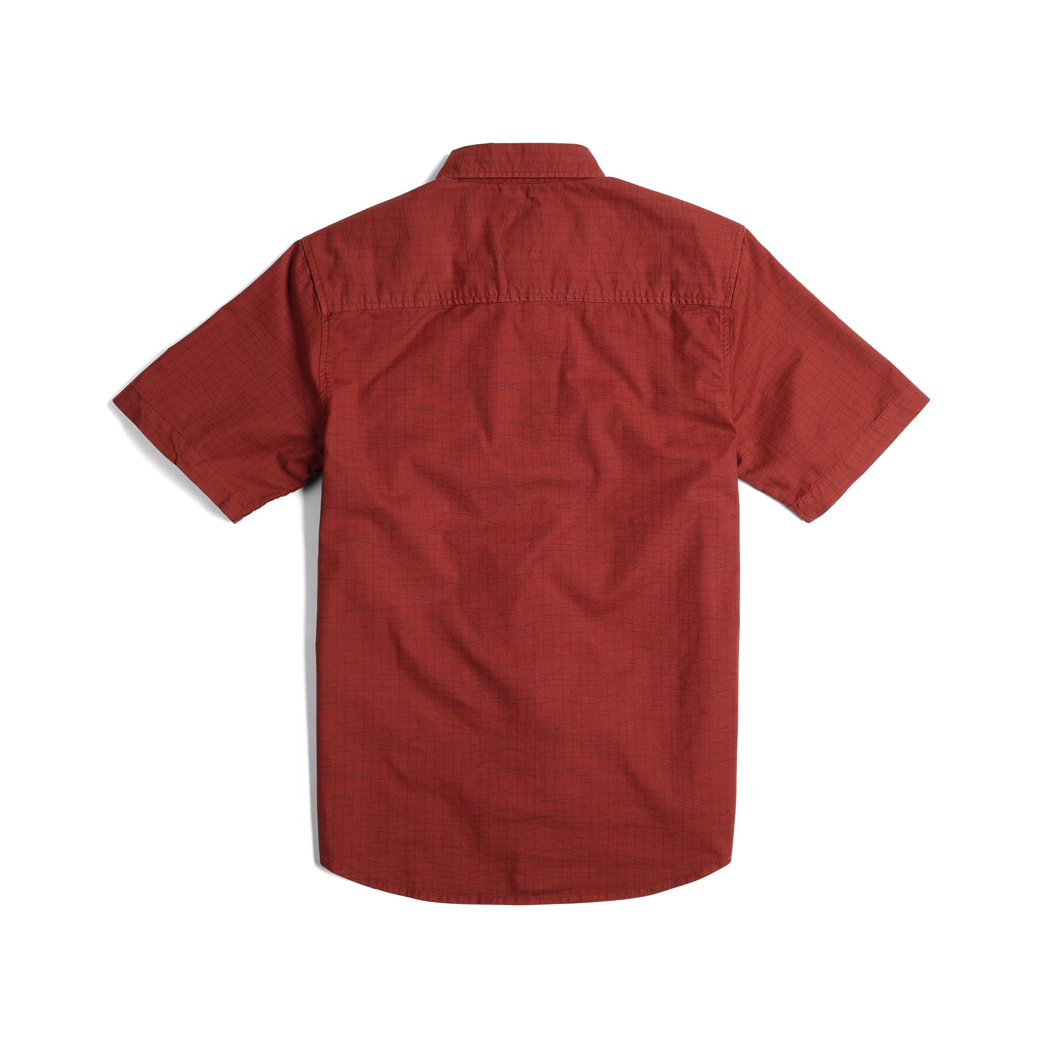 Rückenansicht von Topo Designs Dirt Desert Shirt Ss - Herren in "Fire Brick Terrain"