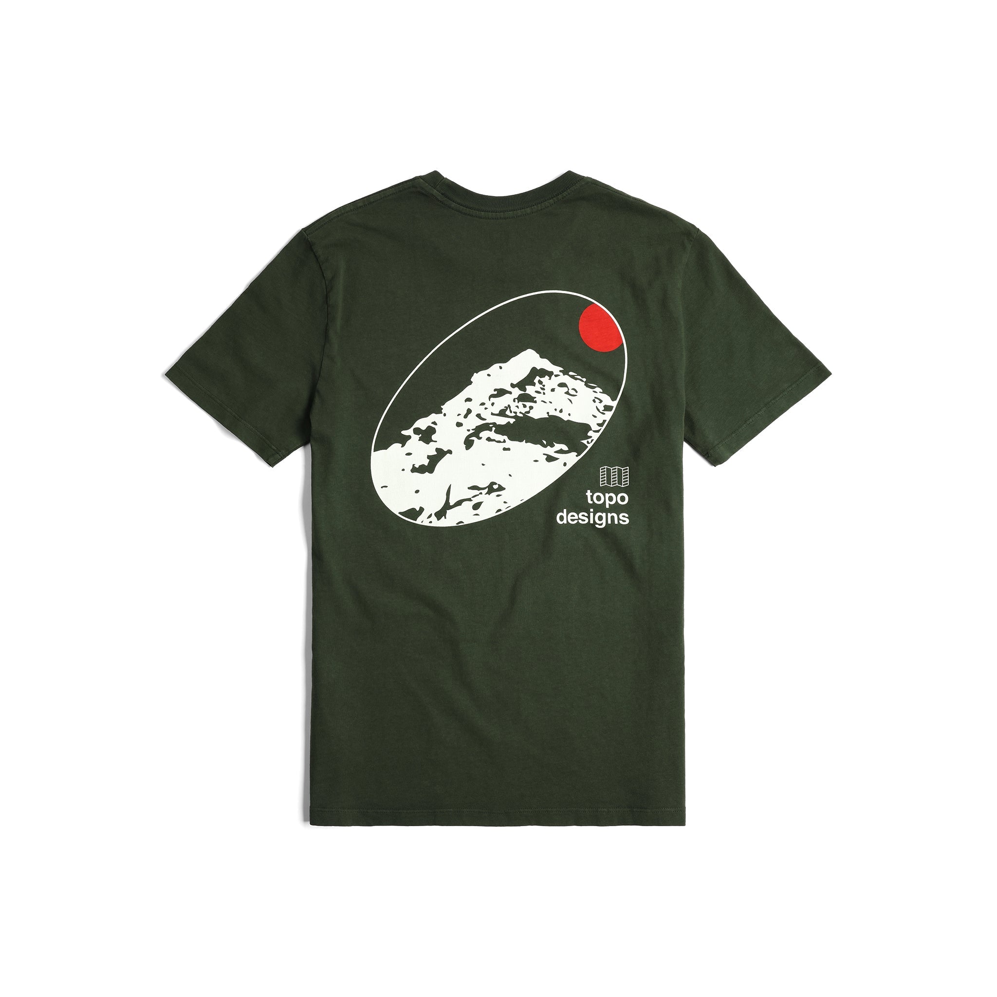 Rückenansicht des Topo Designs Ellipse Tee - Herren in "Olive"