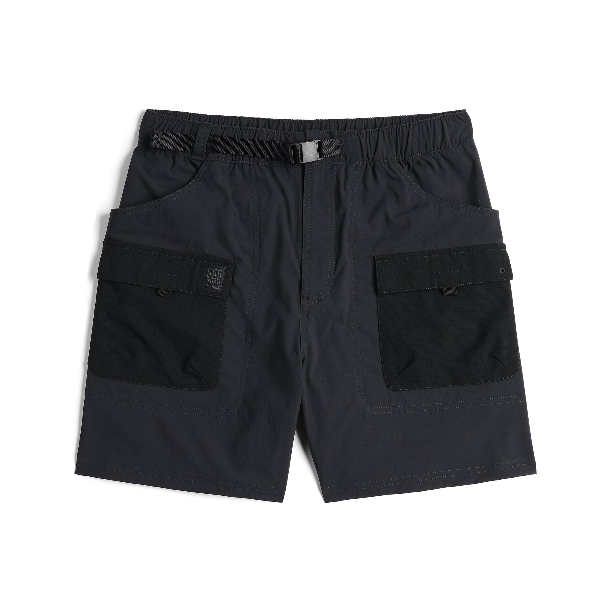 Vorderansicht der Topo Designs Retro River Shorts - Herren in "Black"