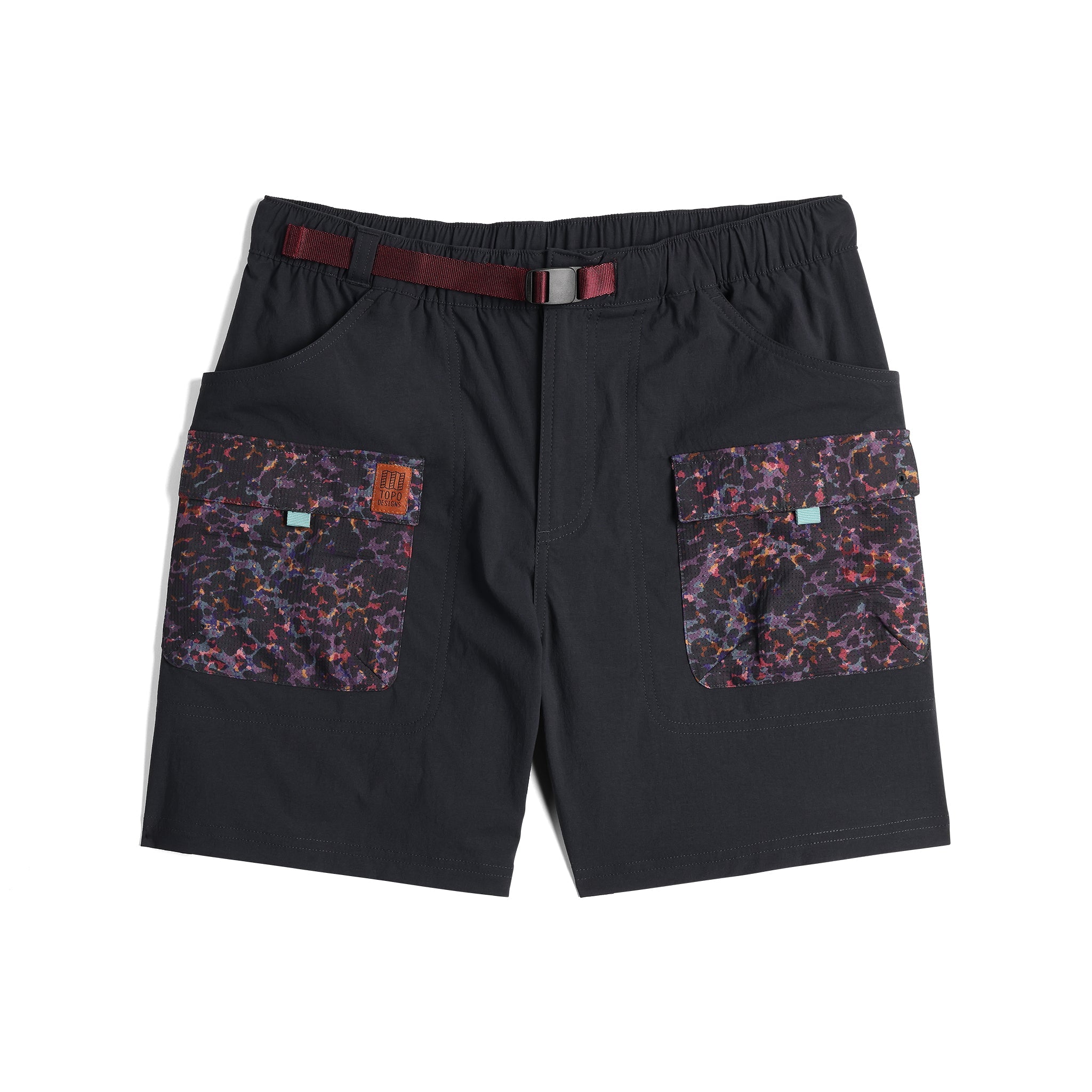 Vorderansicht der Topo Designs Retro River Shorts - Herren in "Black / Meteor"