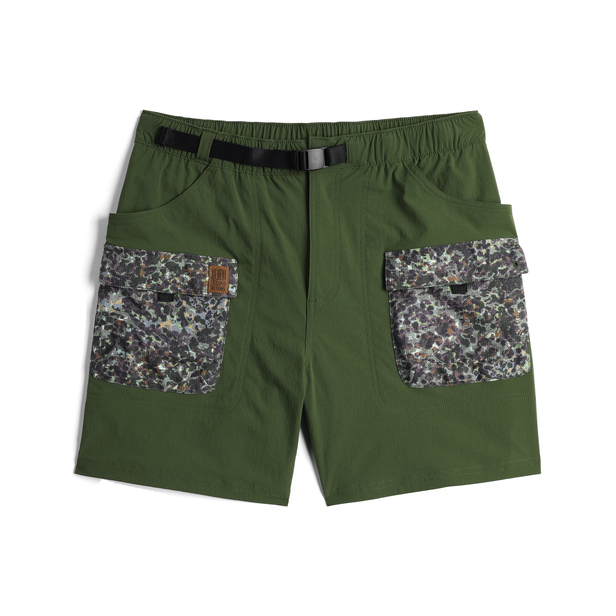 Vorderansicht der Topo Designs Retro River Shorts - Herren in "Olive / Meteor"