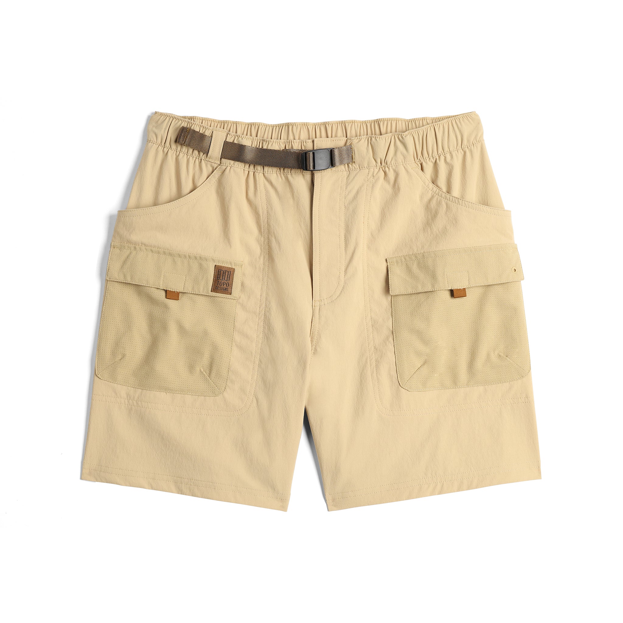 Vorderansicht der Topo Designs Retro River Shorts - Herren in "Sahara"