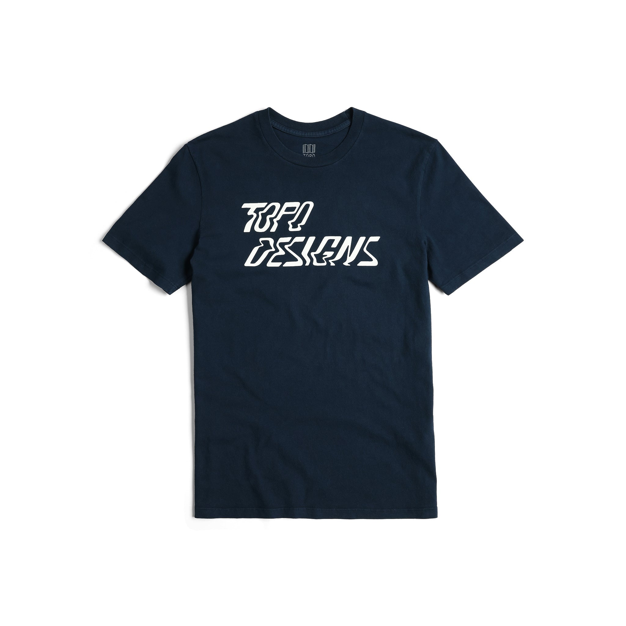 Vorderansicht des Topo Designs Mirage Tee - Herren in "Navy"