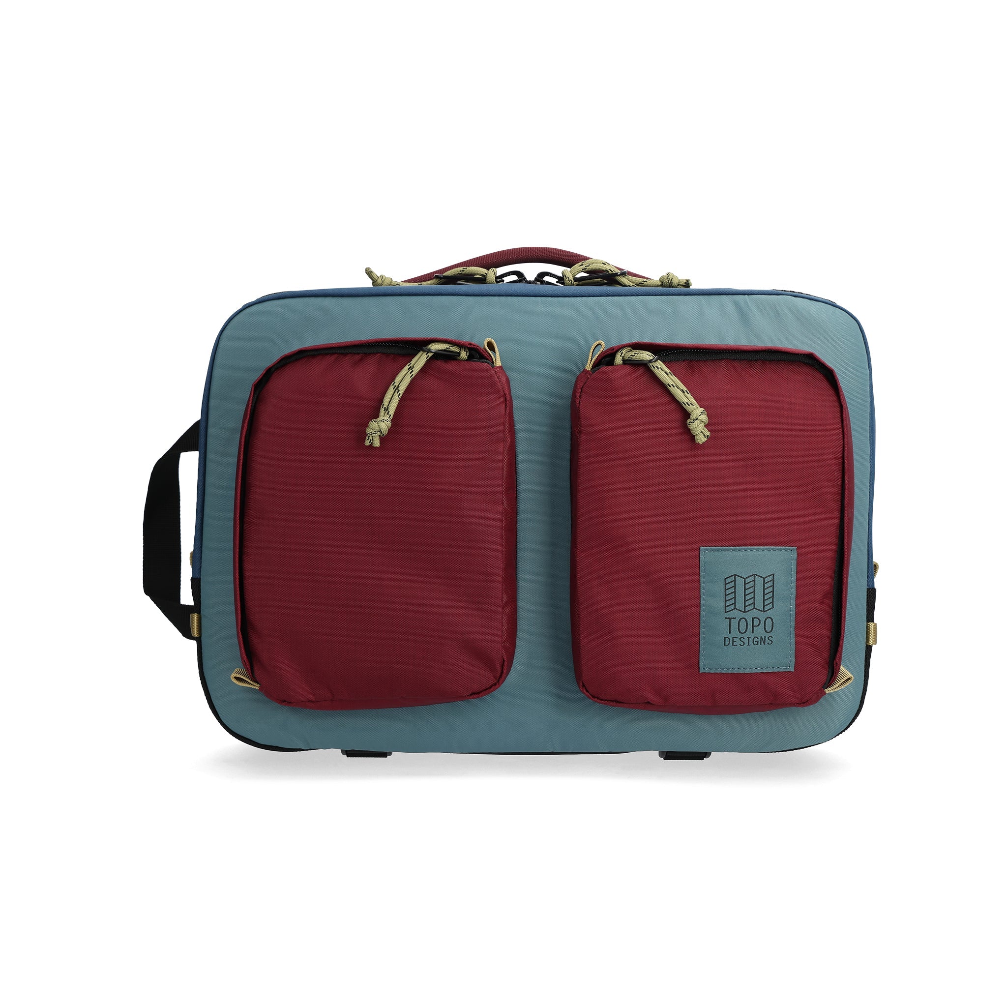 Vorderansicht der Topo Designs Global Briefcase  in "Dark Denim / Burgundy".