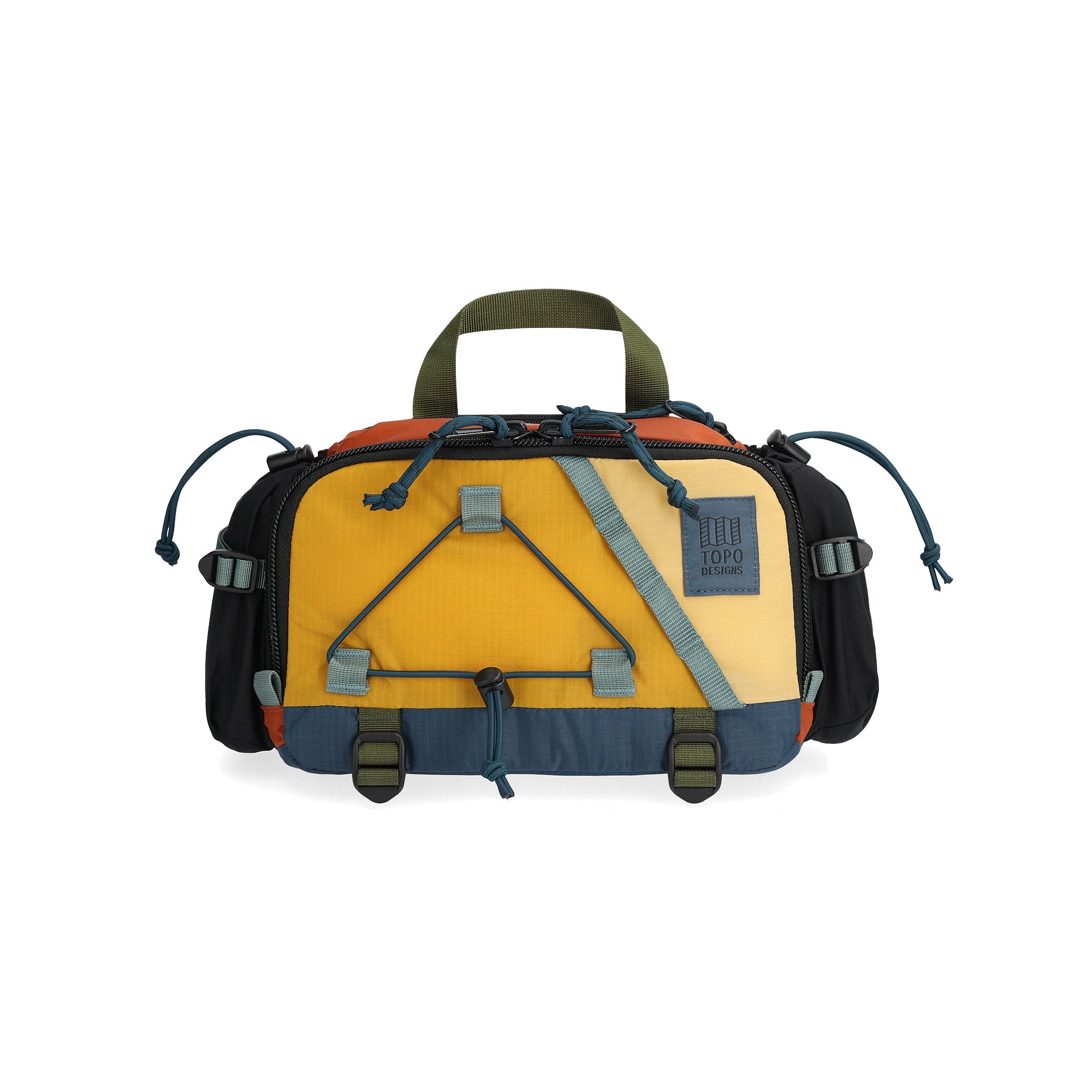 Frontansicht des Topo Designs Mountain Hydro Hip Pack in "Senf / Lehm"