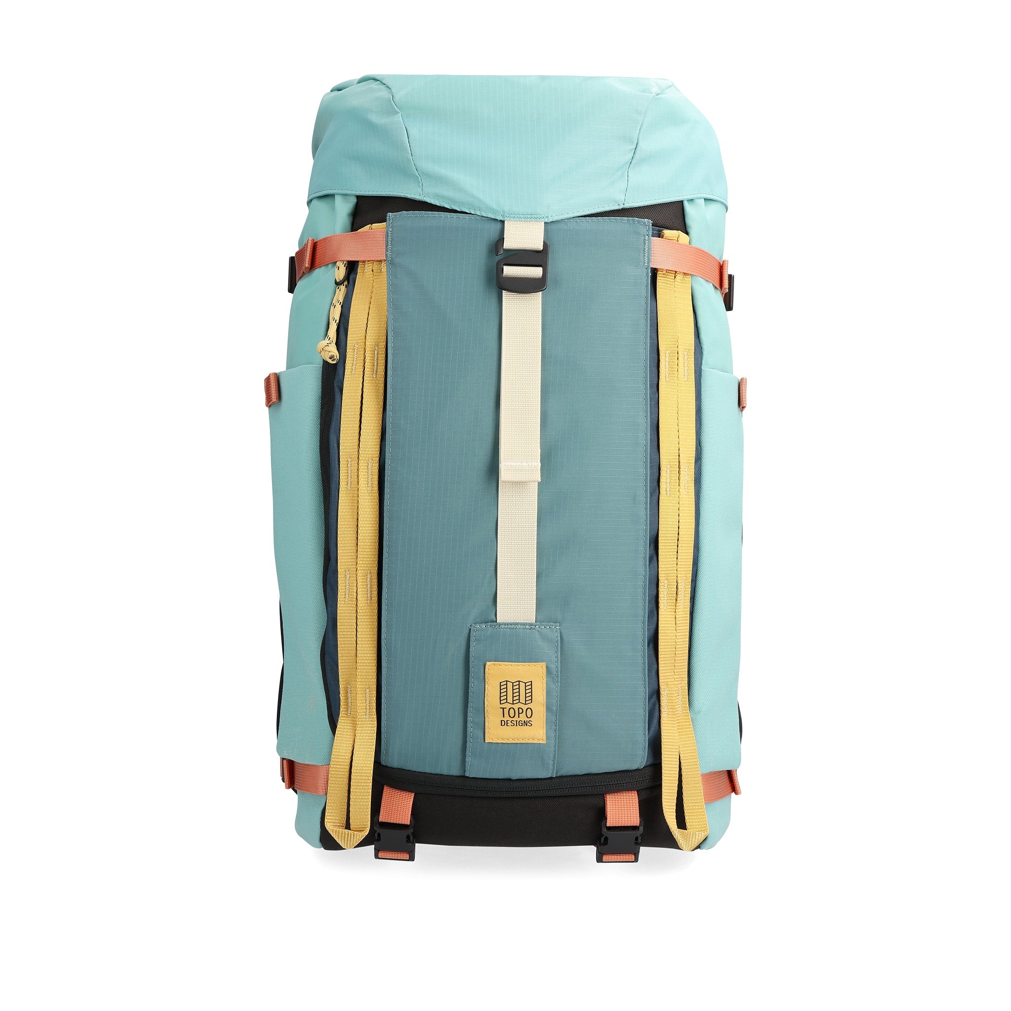 Frontansicht des Topo Designs Mountain Pack 28L in "Geode Green / Sea Pine"