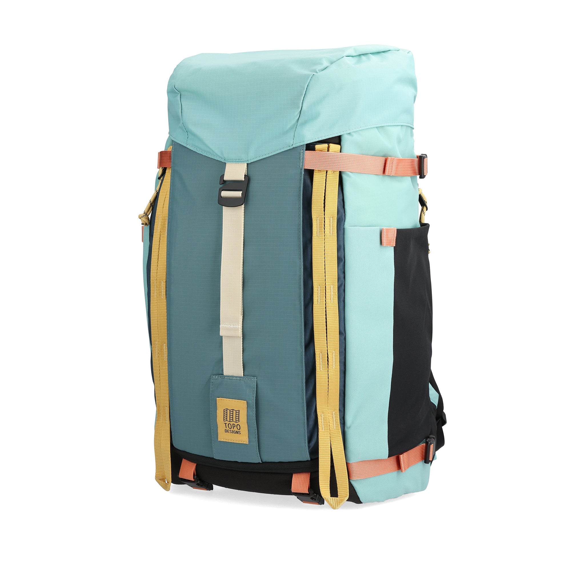 Frontansicht des Topo Designs Mountain Pack 28L in "Geode Green / Sea Pine"