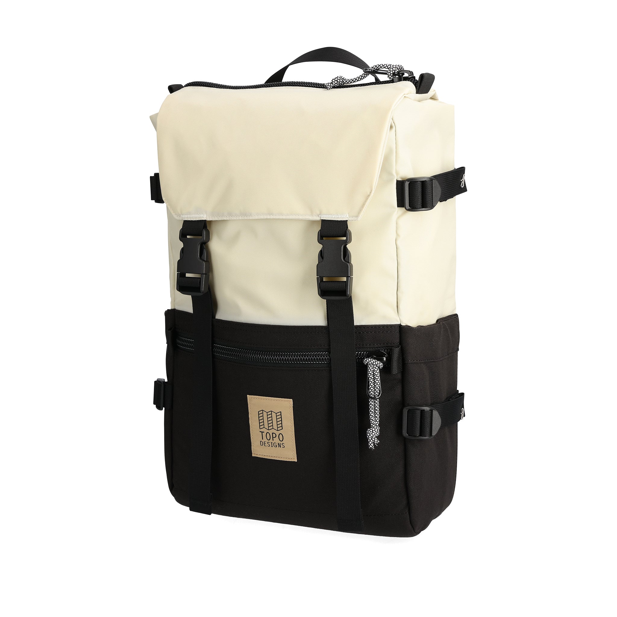 Frontansicht des Topo Designs Rover Pack Classic in "Bone White / Black"