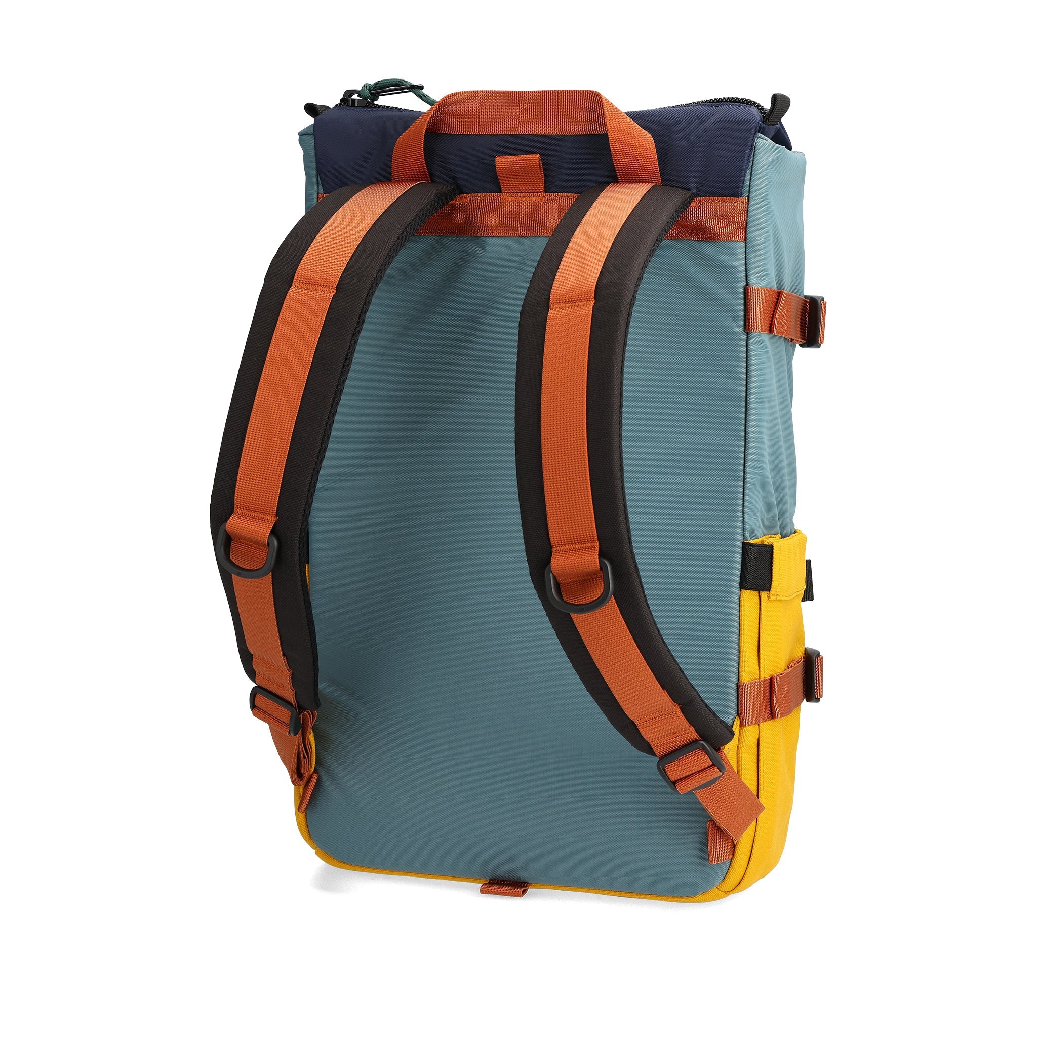 Rückansicht des Topo Designs Rover Pack Classic in "Sea Pine / Senf"