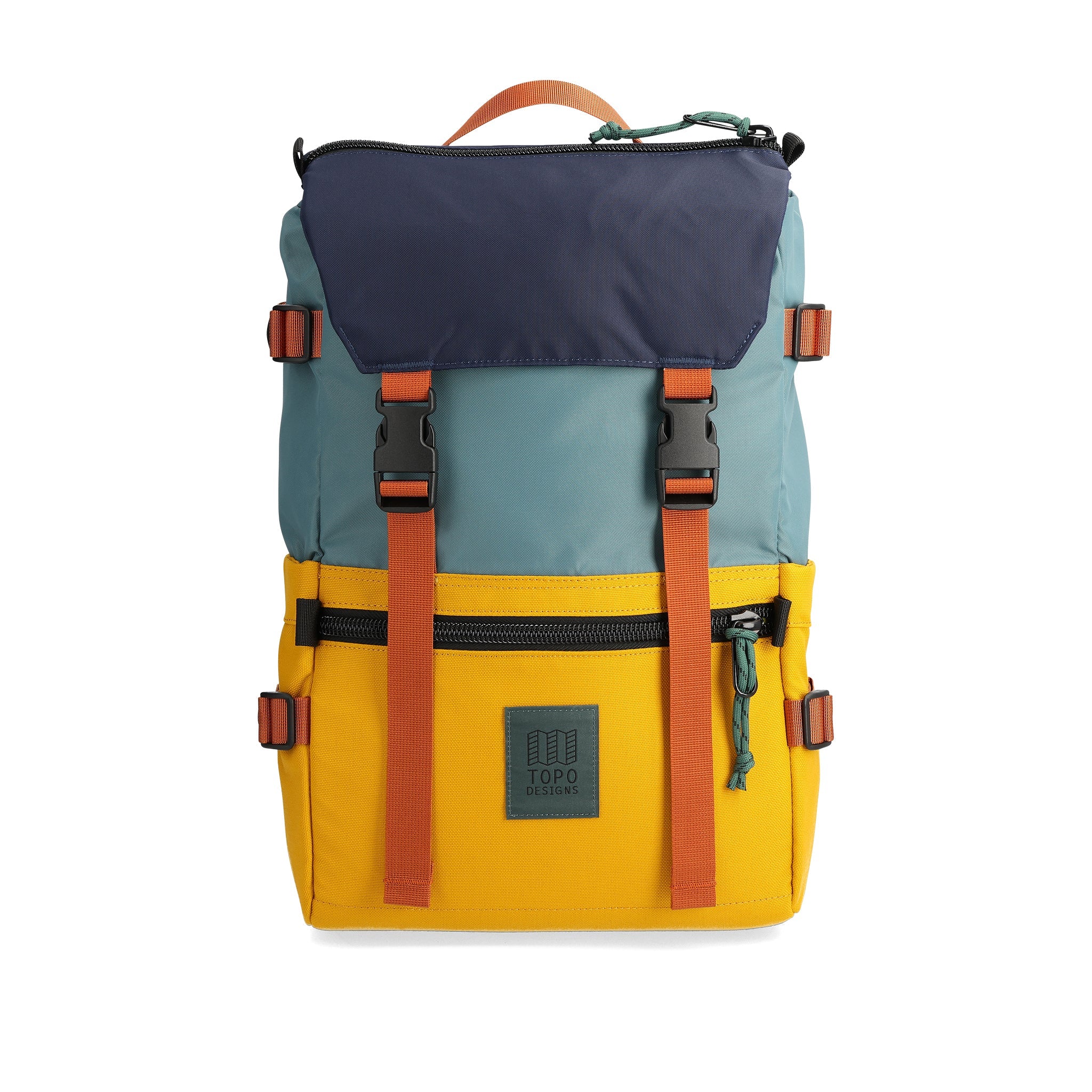 Vorderansicht des Topo Designs Rover Pack Classic in "Seekiefer / Senf"