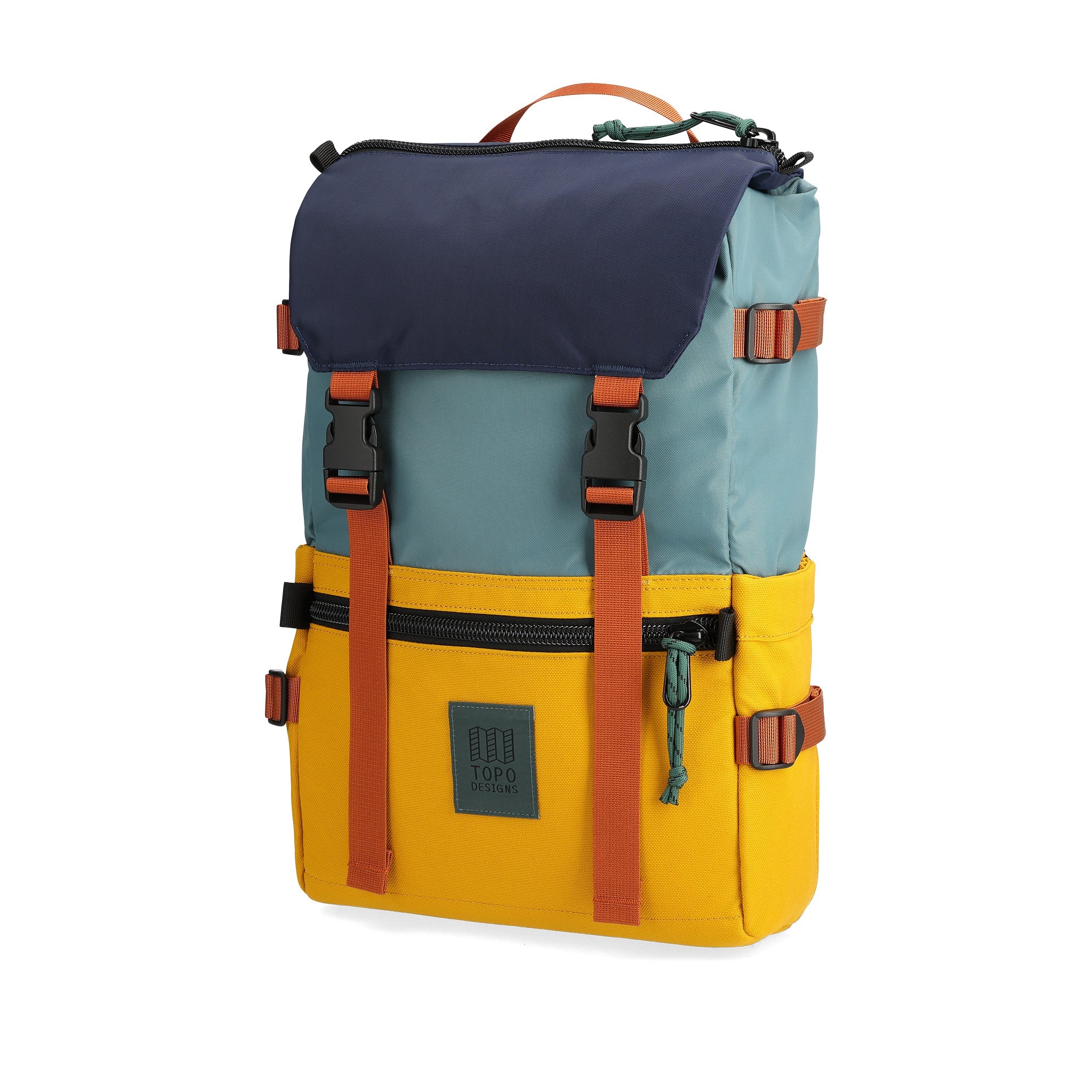 Vorderansicht des Topo Designs Rover Pack Classic in "Seekiefer / Senf"