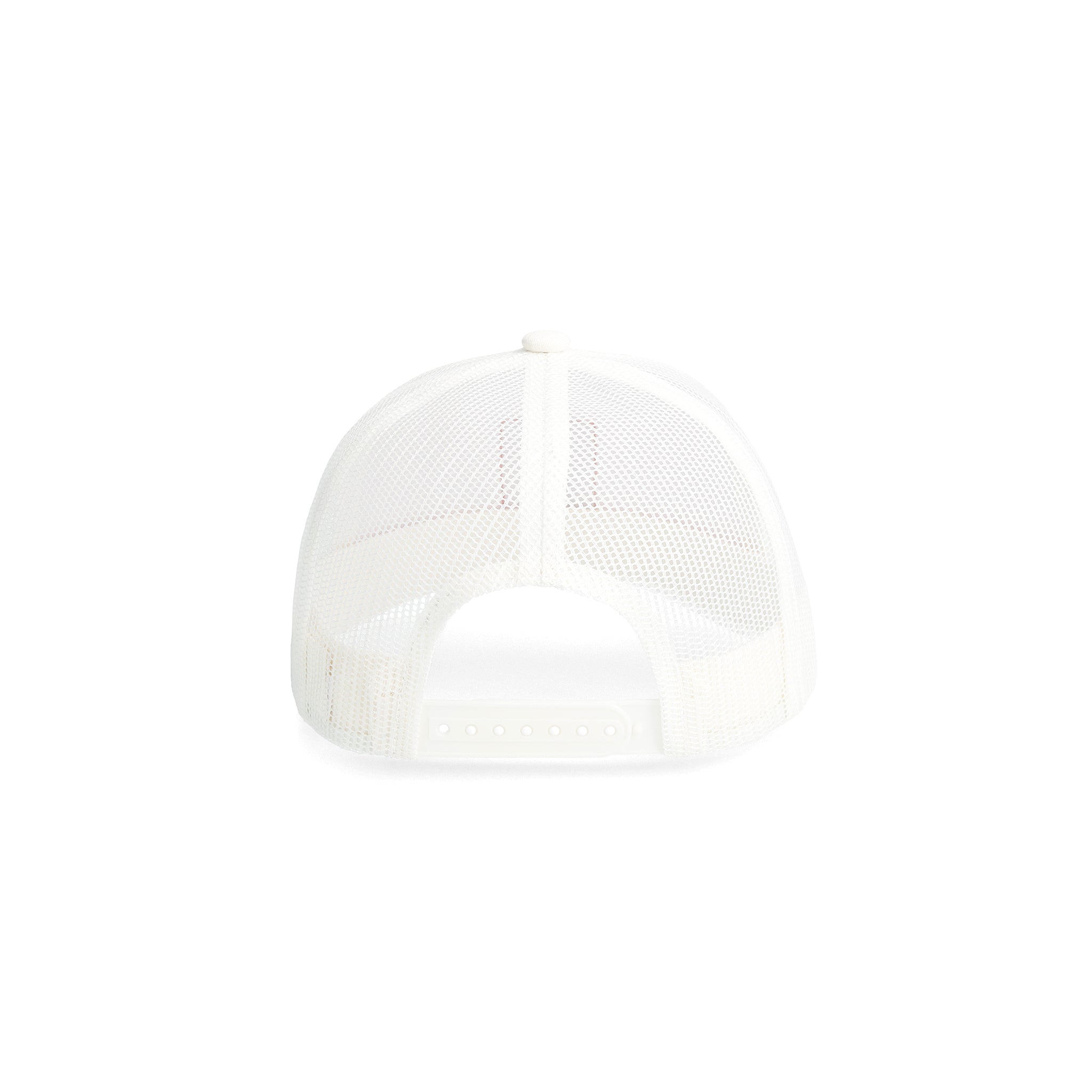 Rückansicht der Topo Designs Topo Trucker Hat - Original Logo in "Bone White"