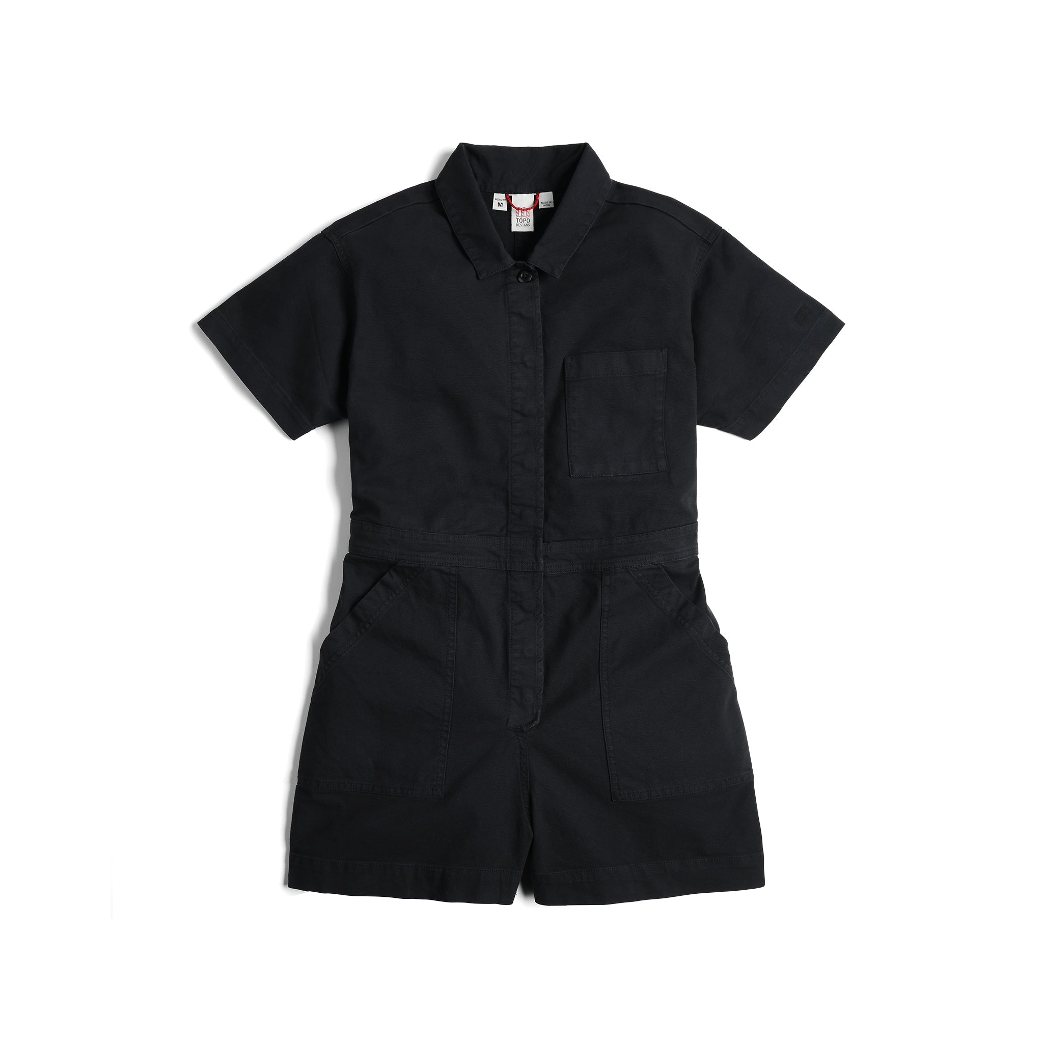 Vorderansicht des Topo Designs Dirt Romper - Damen in "Black"