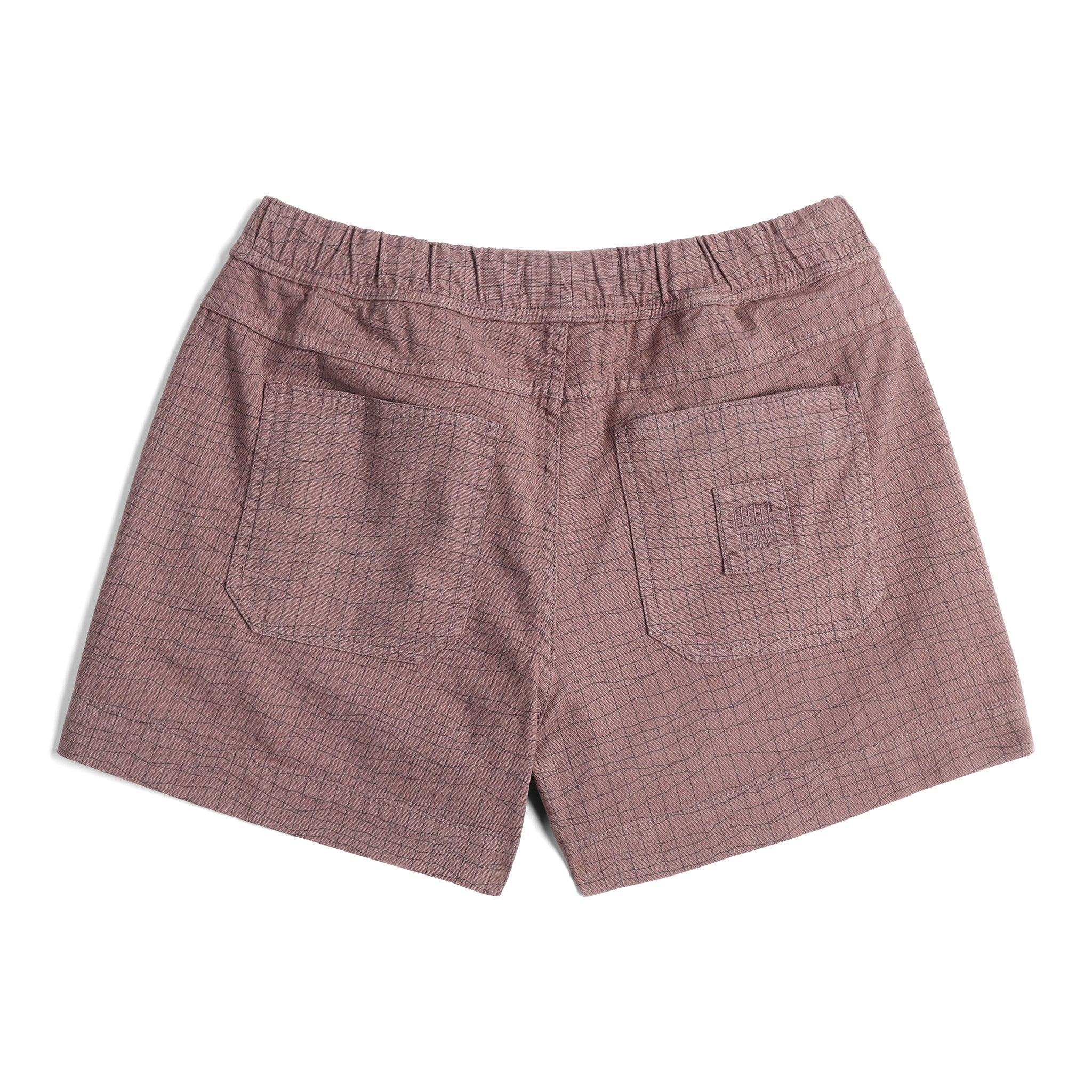 Rückansicht der Topo Designs Dirt Shorts - Damen in "Peppercorn Terrain"