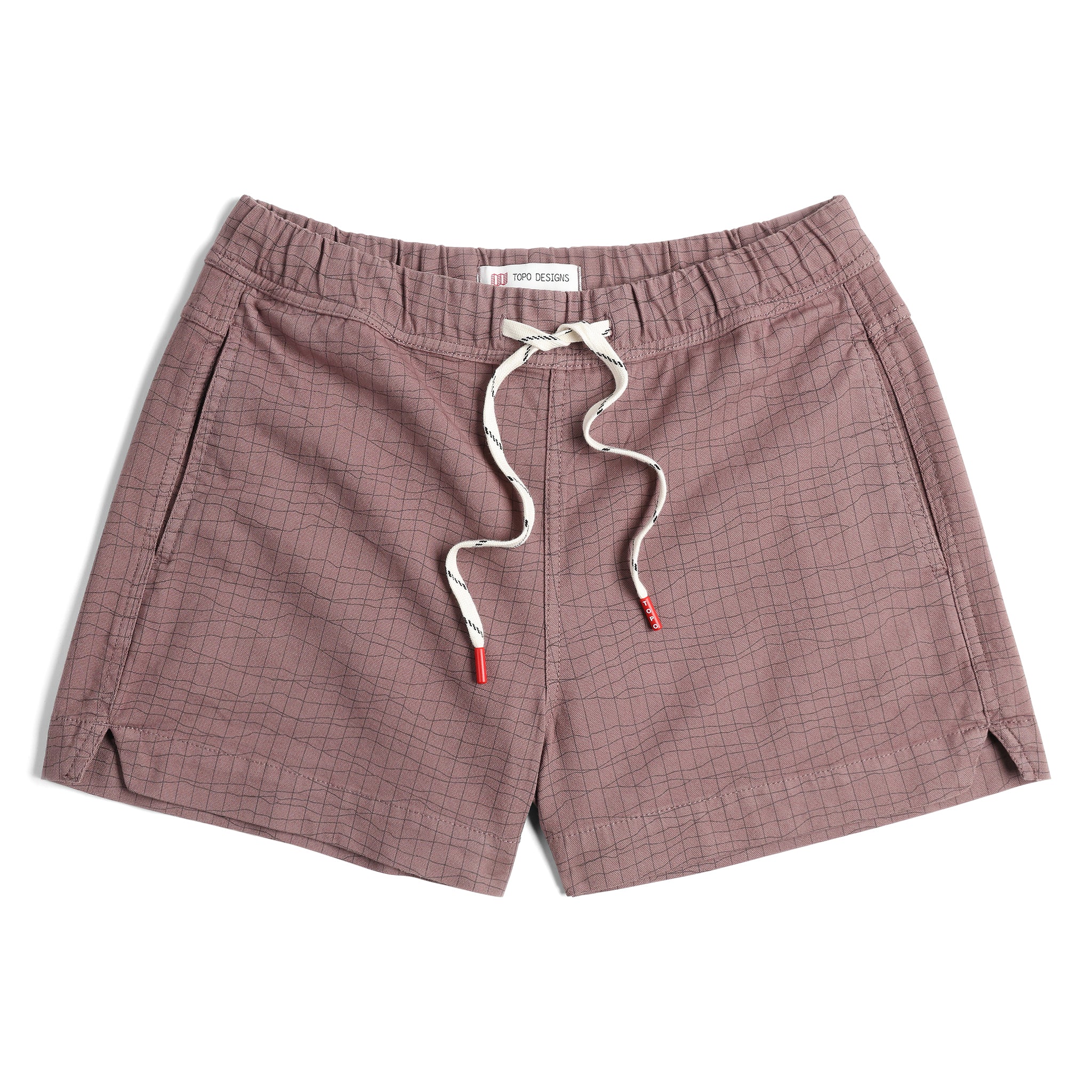 Vorderansicht der Topo Designs Dirt Shorts - Damen in "Peppercorn Terrain"