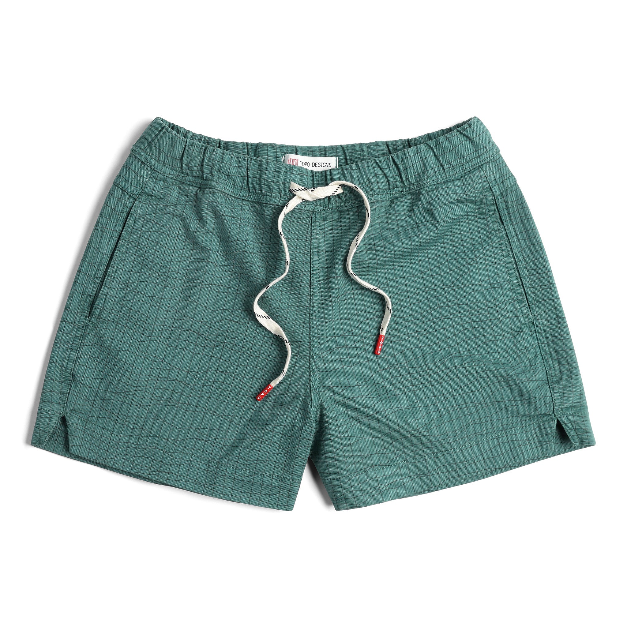 Vorderansicht der Topo Designs Dirt Shorts - Damen in "Sea Pine Terrain"