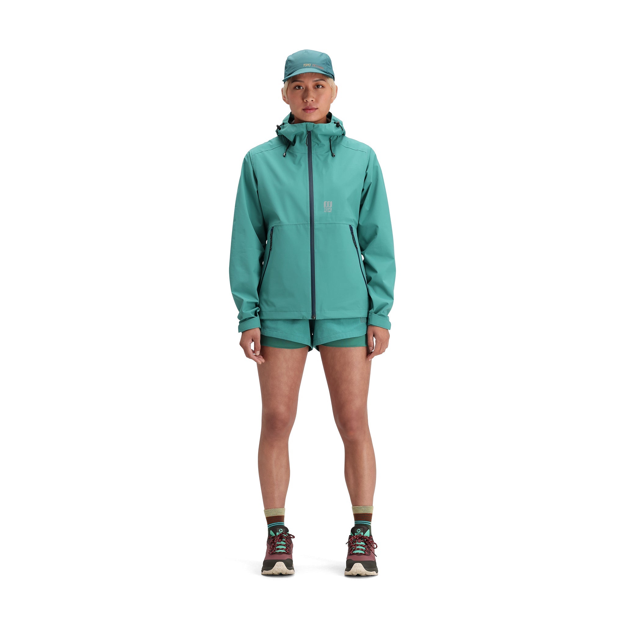 Allgemeine Frontmodellaufnahme der Topo Designs Global Jacket - Damen in "Caribbean"