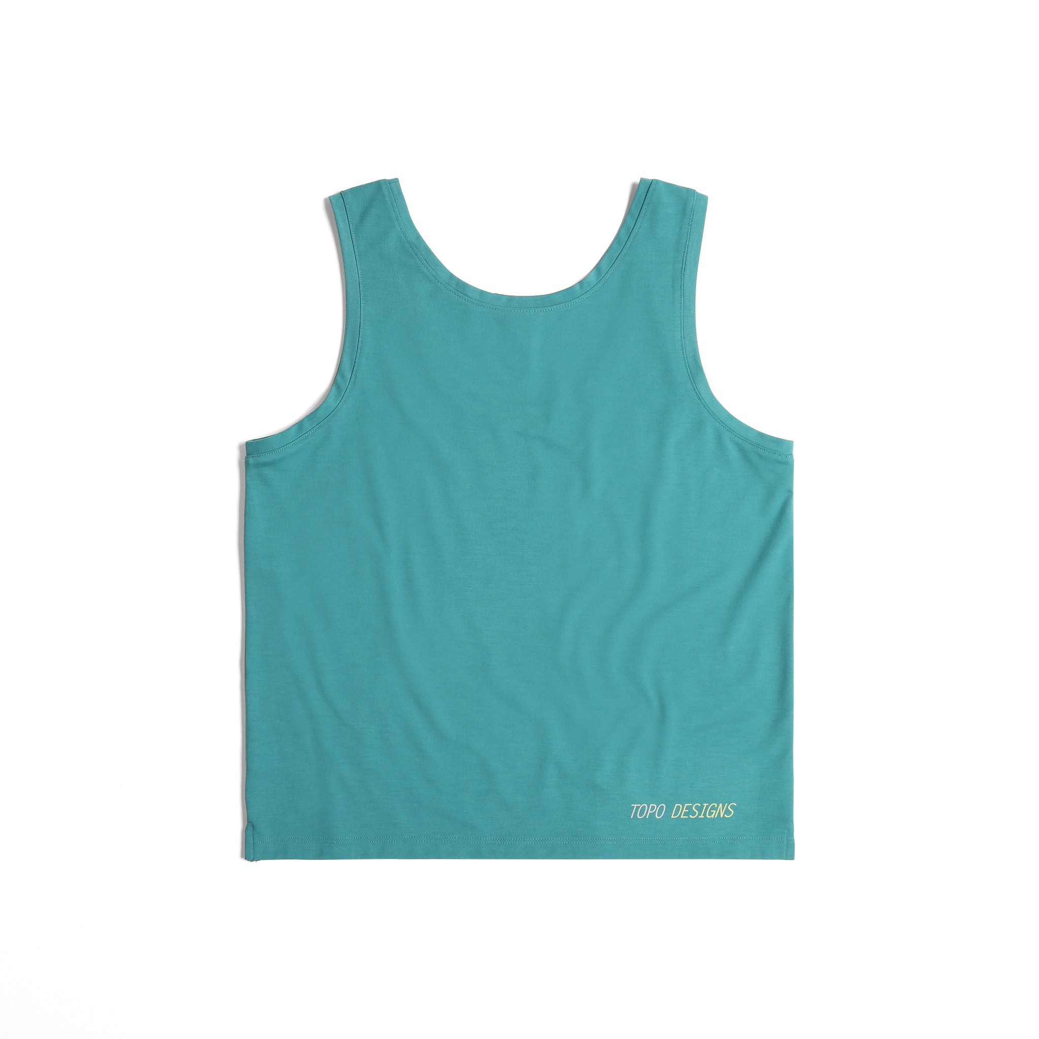 Rückenansicht des Topo Designs Global Flip Reverse Tek Tank - Damen in "Caribbean"