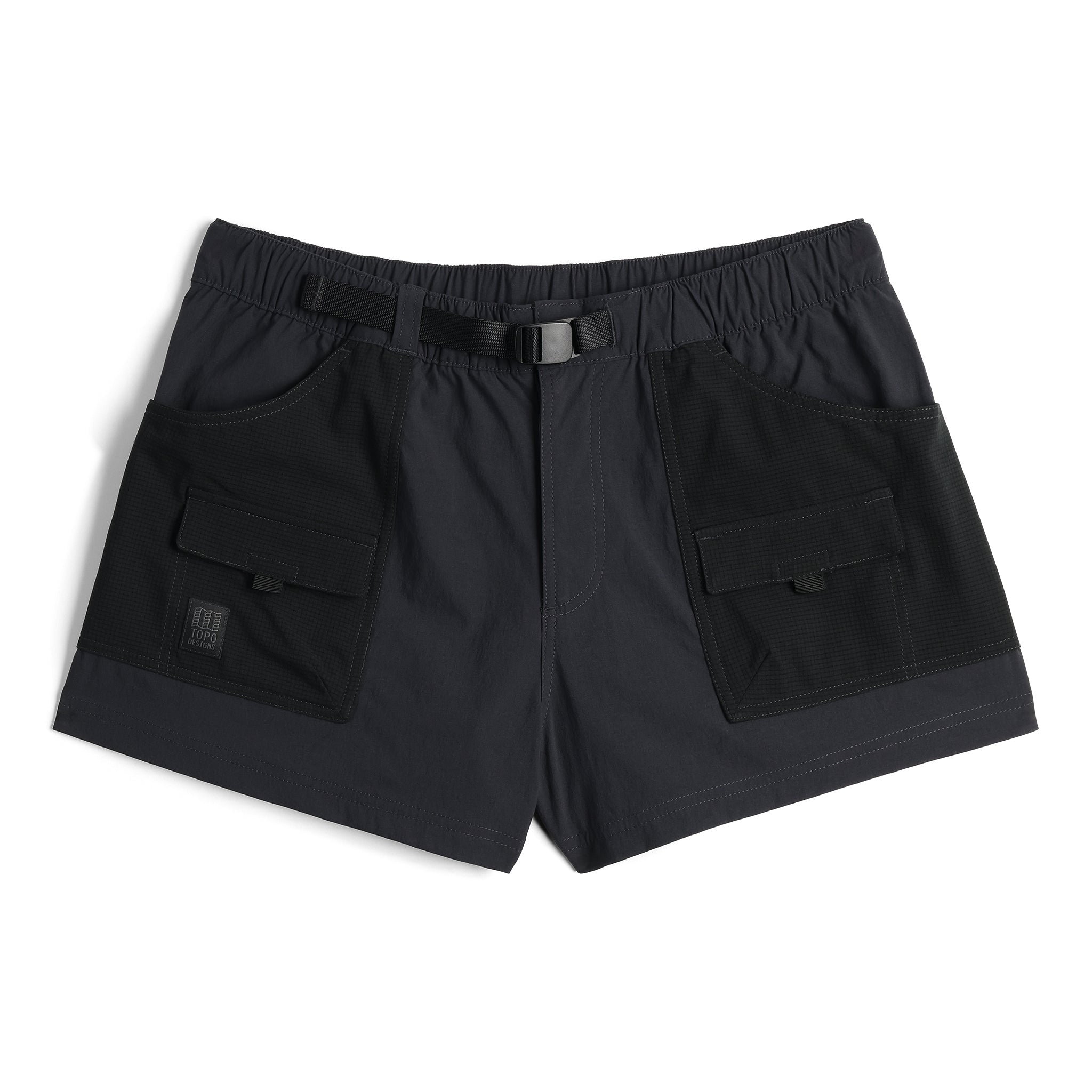 Vorderansicht der Topo Designs Retro River Shorts - Damen in "Black"