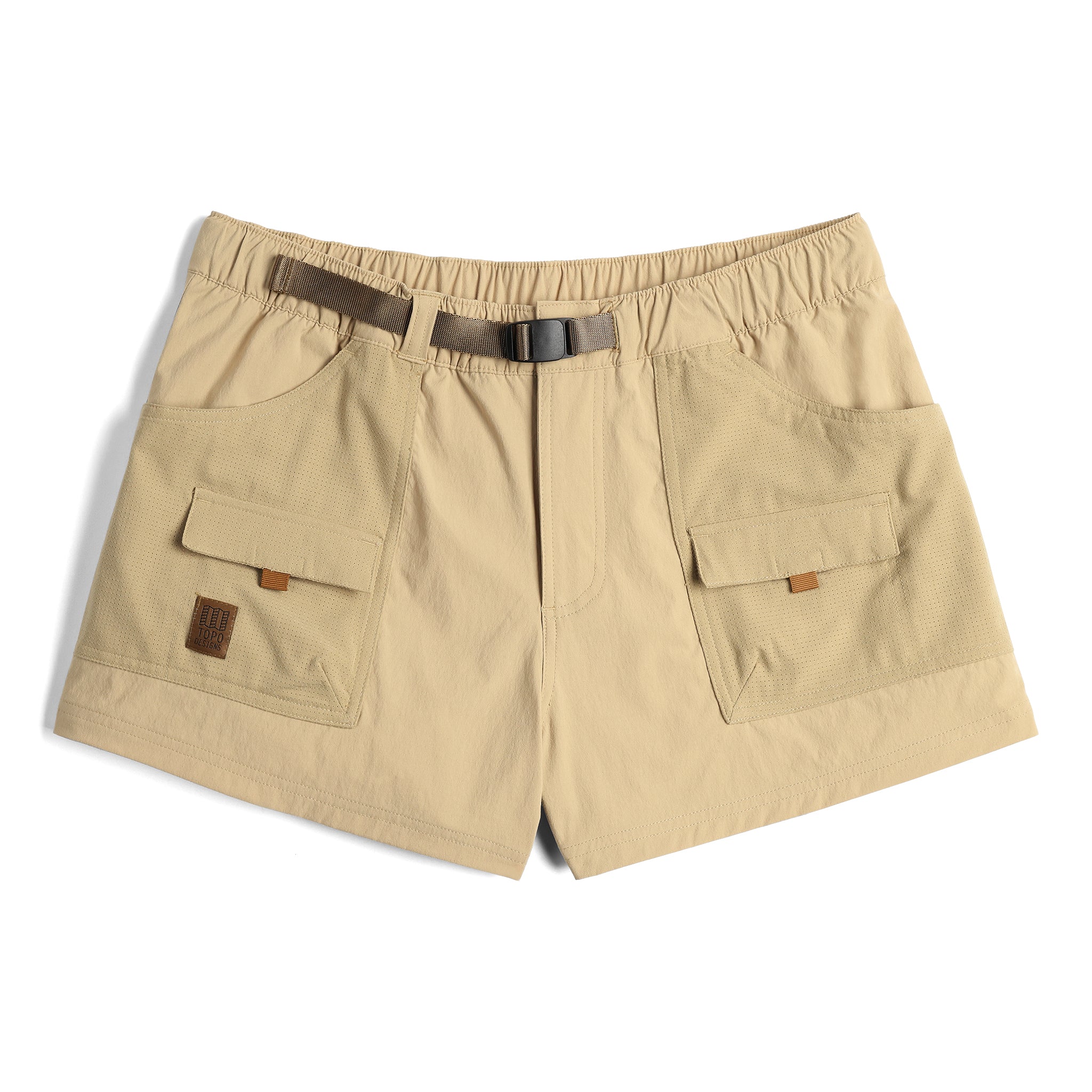 Vorderansicht der Topo Designs Retro River Shorts - Damen in "Sahara"