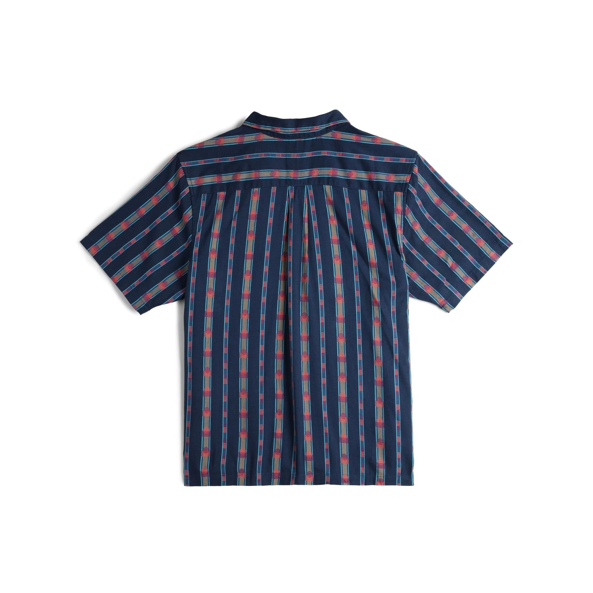 Rückenansicht des Topo Designs Daytripper Short Sleeve - Herren in "Sunset Stripe Midnight"