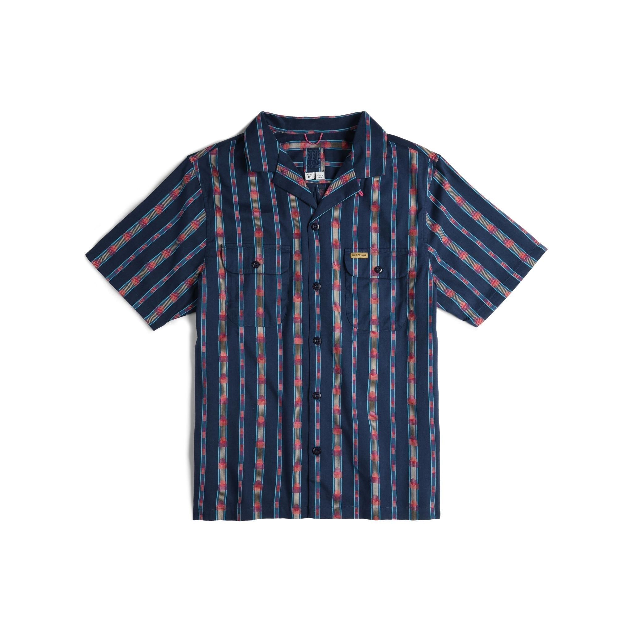 Vorderansicht des Topo Designs Daytripper Short Sleeve - Herren in "Sunset Stripe Midnight"