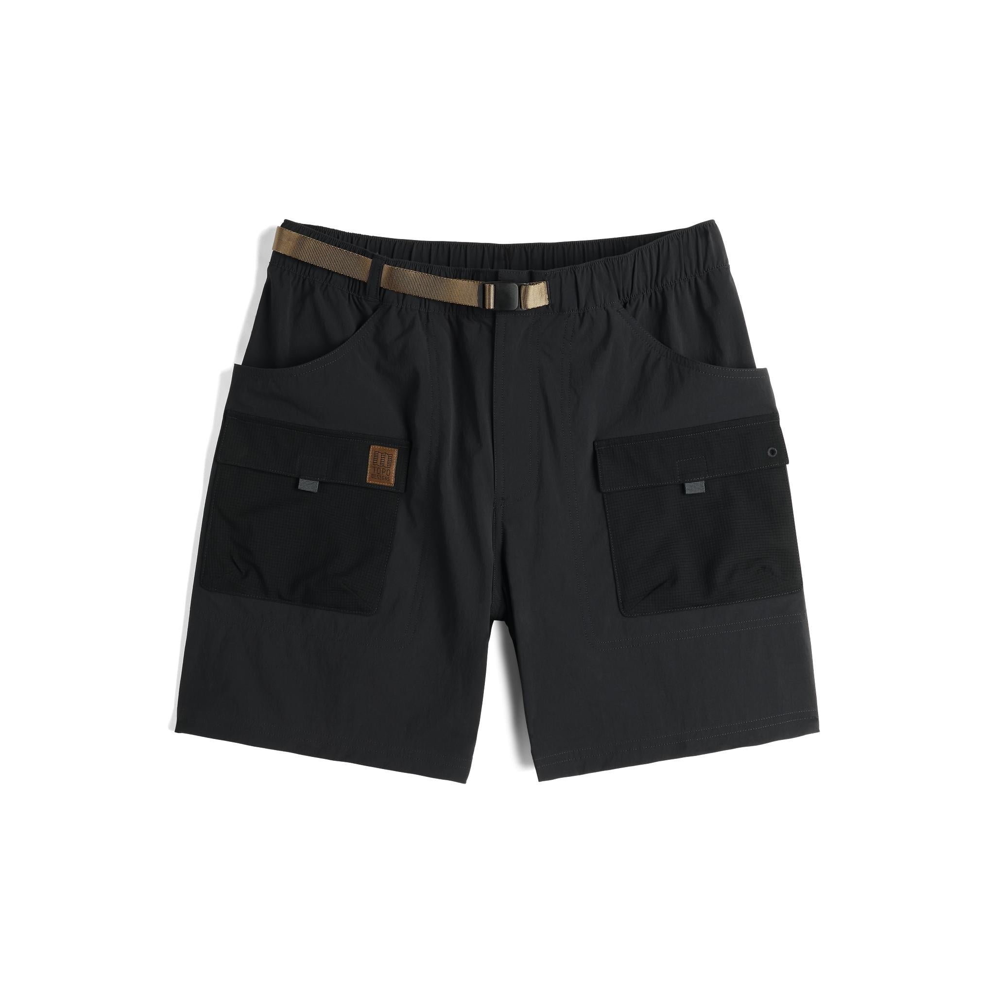 Vorderansicht der Topo Designs Retro River Shorts - Herren in "Schwarz / Neutral"