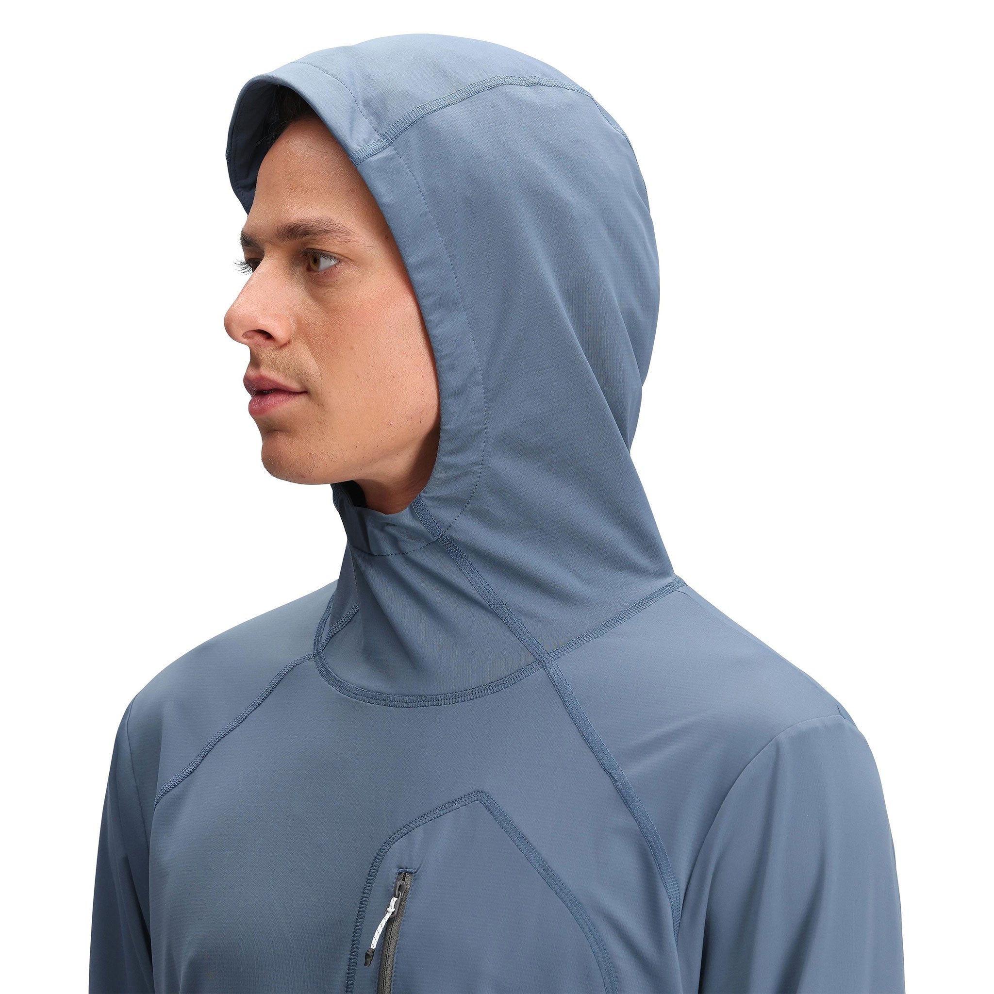 Allgemeine Detailaufnahme von Topo Designs Sun Hoodie - Herren in "Stone Blue"