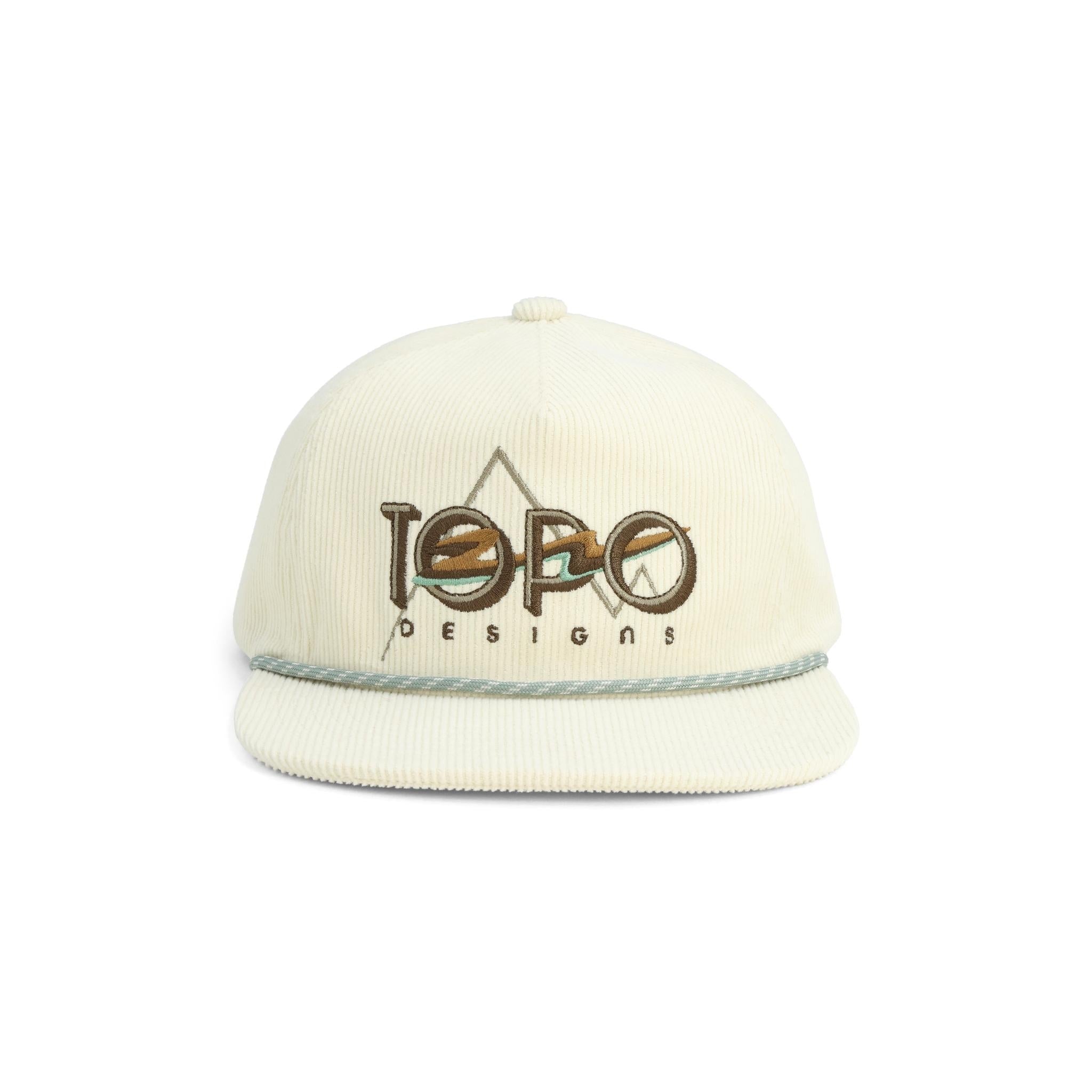 Vorderansicht des Topo Designs Cord Trucker Hut in "Bone White"